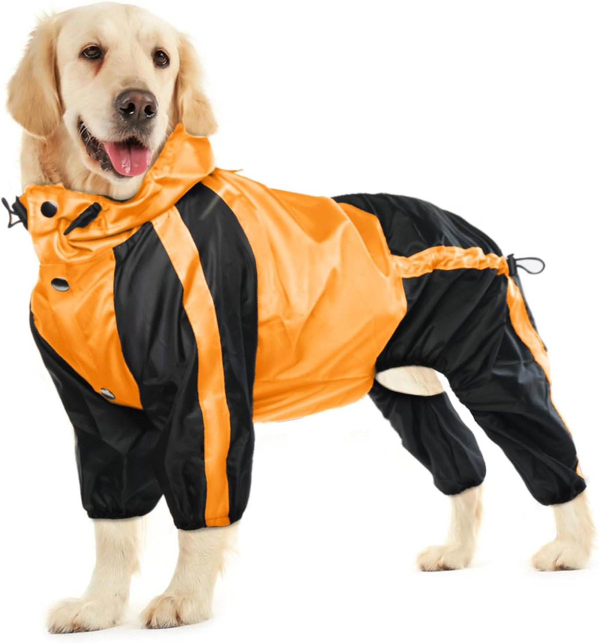 Dog Raincoat, 4 Leg Waterproof Dog Rain Jacket with Hood, Orange L