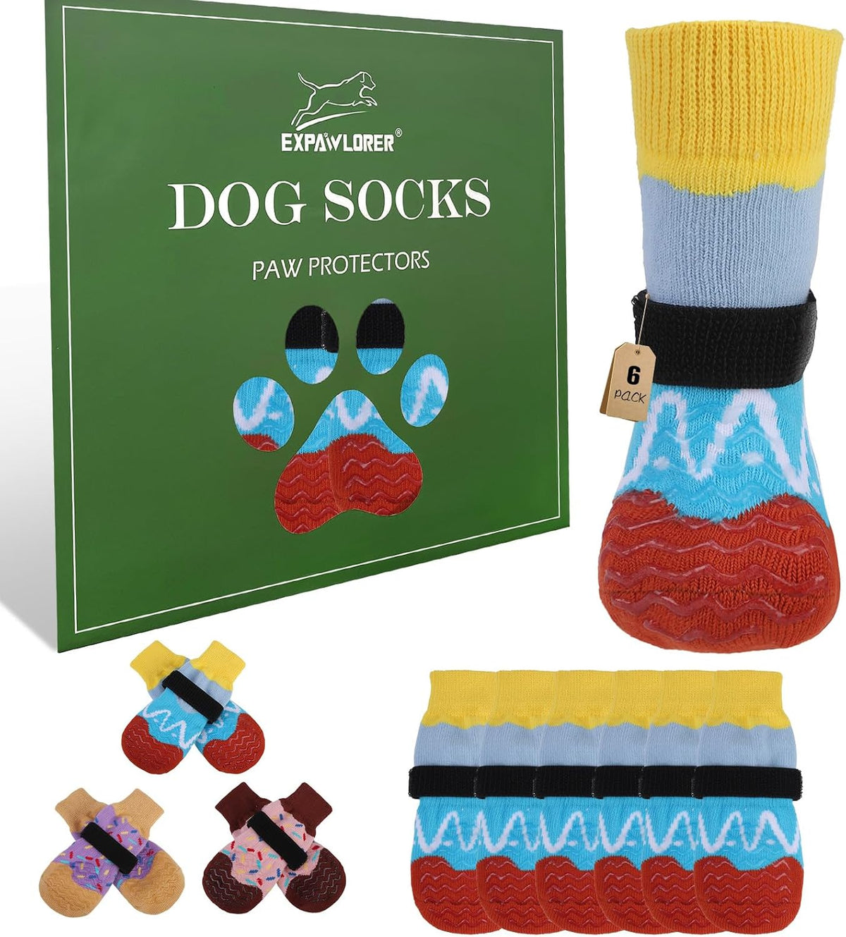 EXPAWLORER anti Slip Dog Socks for Prevent Licking Paws & Hardwood Floor
