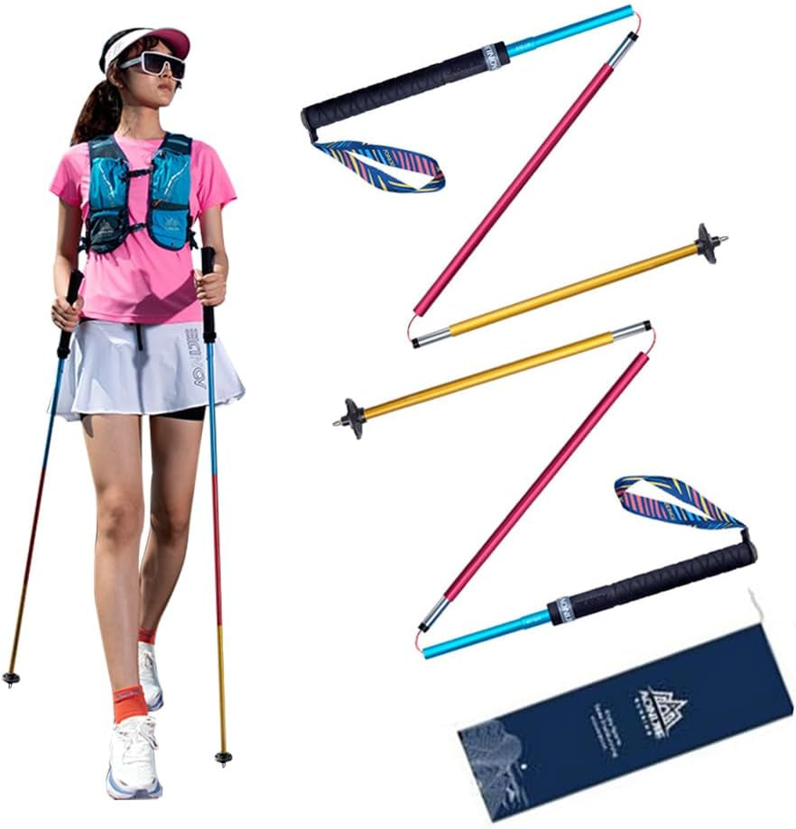 AONIJIE Trekking Poles -2 Ultralight Collapsible Carbon Fiber Hiking Poles with Anti-Shock and Quick Lock System, Folding Walking Sticks for Hiking, Camping