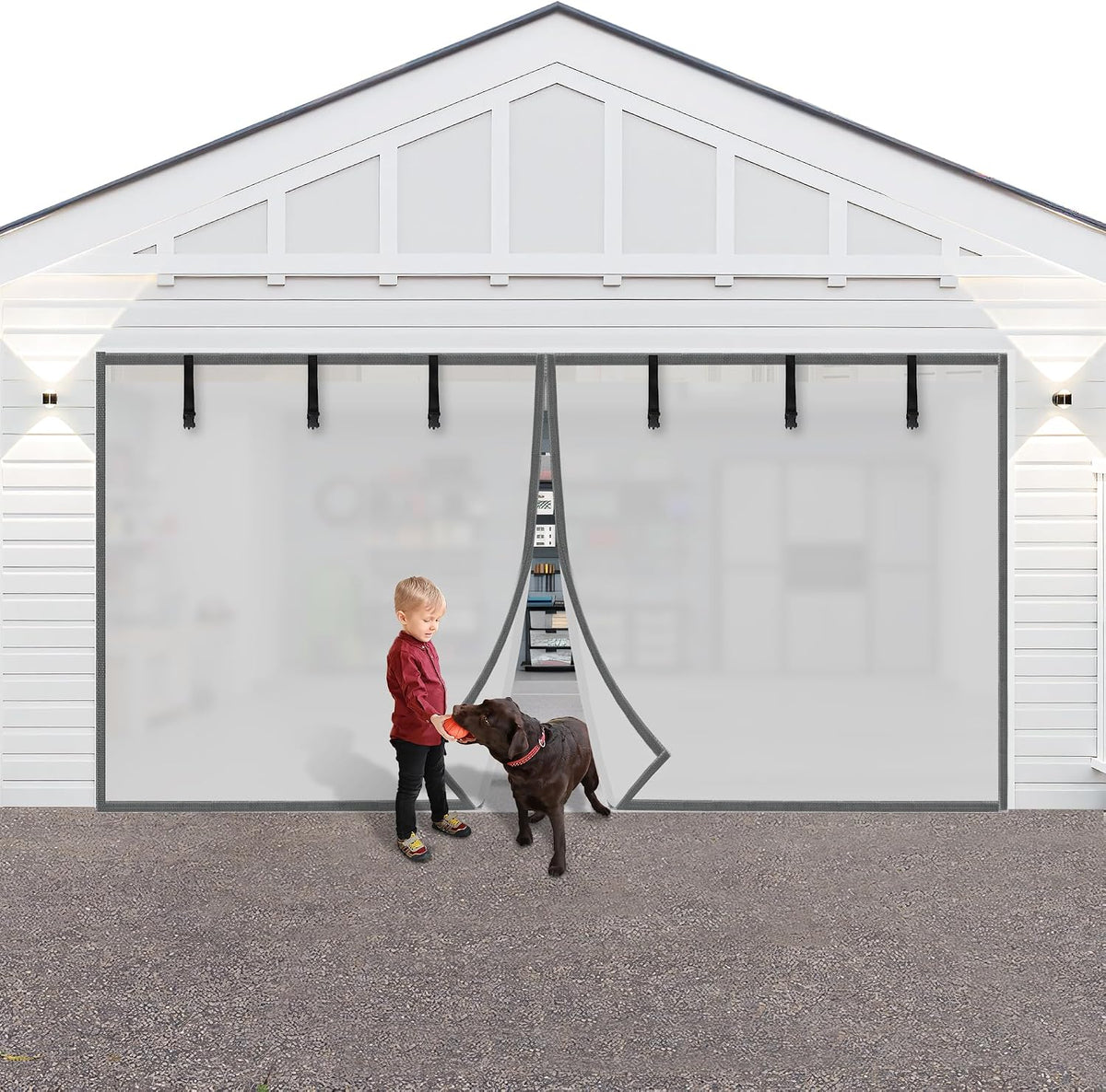 Privacy Garage Door Screen Blackout for 2 Car Garage-16X7Ft Privacy Silver Grey Heavy Duty Magnetic Garage Screen, Hands Free, Magnetic Privacy Garage Screen Door