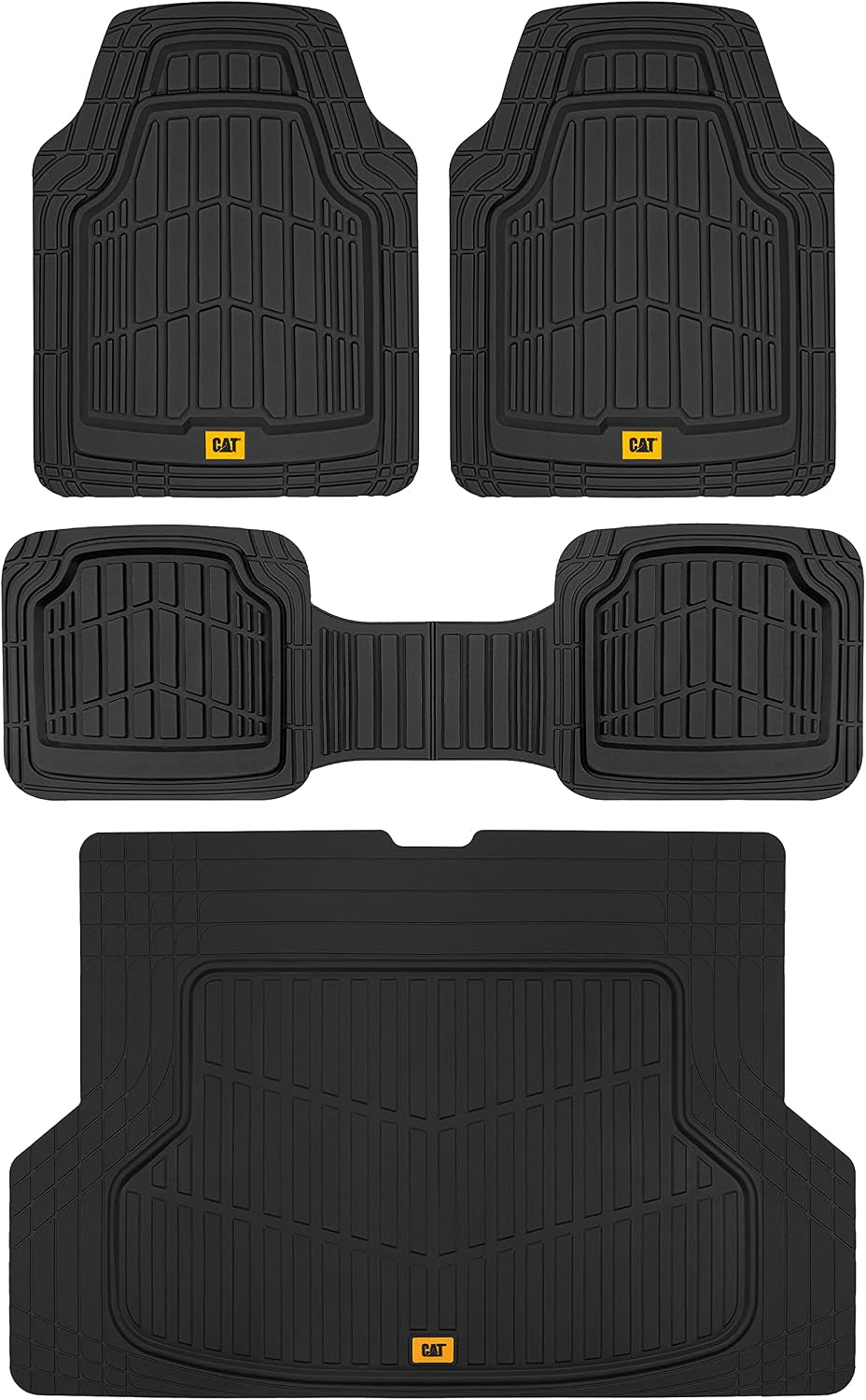 CAT® Toughride Heavy Duty Rubber Floor Mats & Cargo Trunk Liner for Car SUV Van Sedan, Black - Trim to Fit, All Weather Deep Dish Automotive Floor Mat