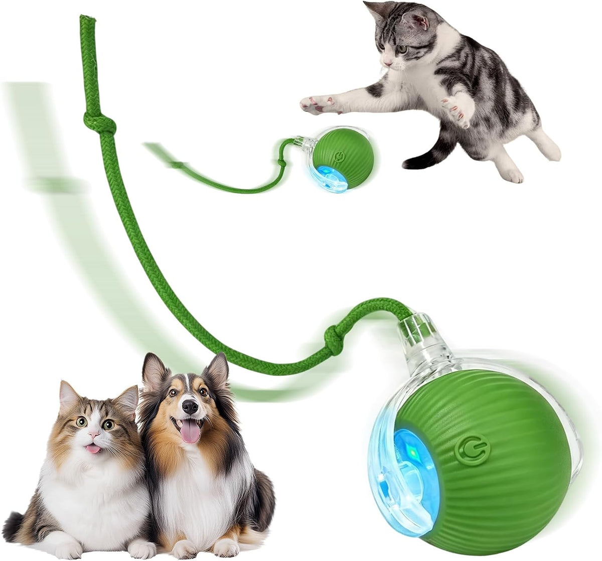 Automatic Interactive Rolling Cats Toys Ball for Indoor, Electric Automatic Rolling Pet Toy, 360° Smart Interactive Rolling Dog Ball Durable and Safe Material for Cat and Dog(Green)