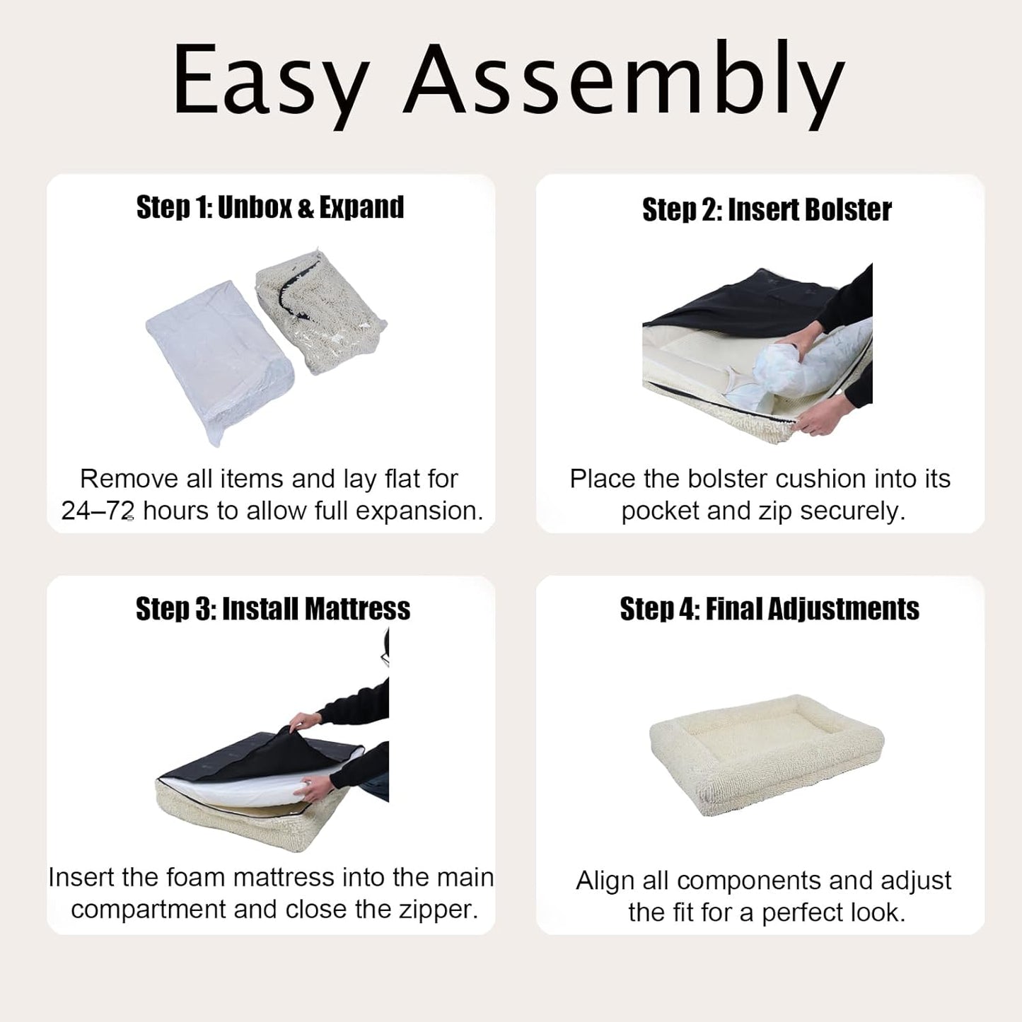 Orthopedic Dog Bed for Medium Dog Cat Noodle Cover Egg-Foam Dog Cat Bed Medium Pet Sofa with Removable Cover Washable Waterproof Pet Couch Beds (White, 30.0" L X 20.0" W X 6.3" Th)