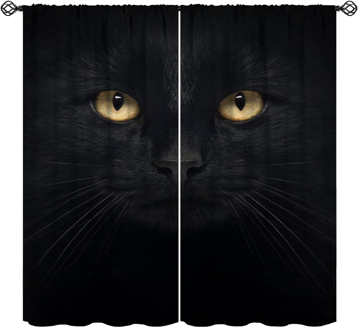 Black Cat Blackout Curtains Cute Funny Animal Black Cat Yellow Eyes Art Print for Girls Boys Women Bedroom Living Room Rod Pocket Decoration Window Drapes 2 Panels W21Xl45In