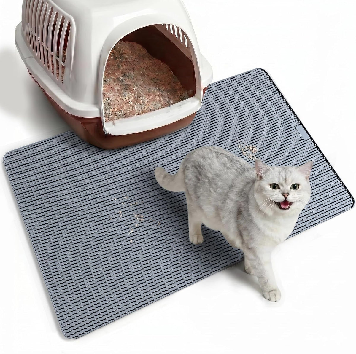 Cat Litter Mat, (33" X 21") Silicone Litter Trapping Mat - Waterproof/Urine Proof, Litter Box Mat - Keep the Floor Clean Grey