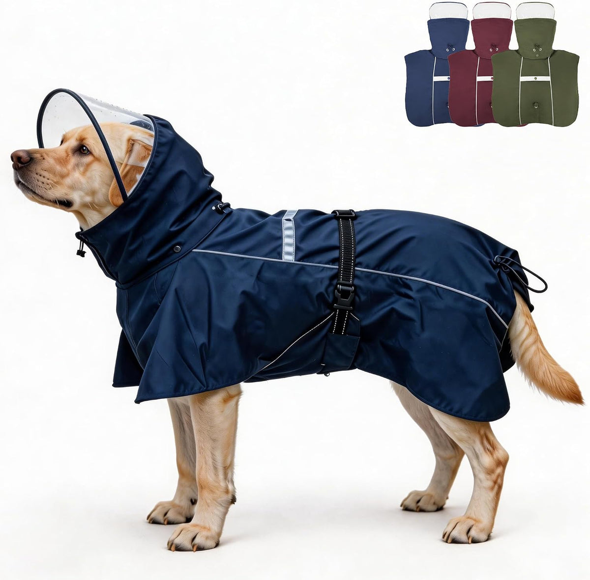 Pet Dog Raincoat Jacket Large Dog Rain Poncho with Transparent Hood, Double-Layer Structure, Adjustable, Waterproof, and Reflective, Suitable for Medium to Large (Dark Blue, 6XL)