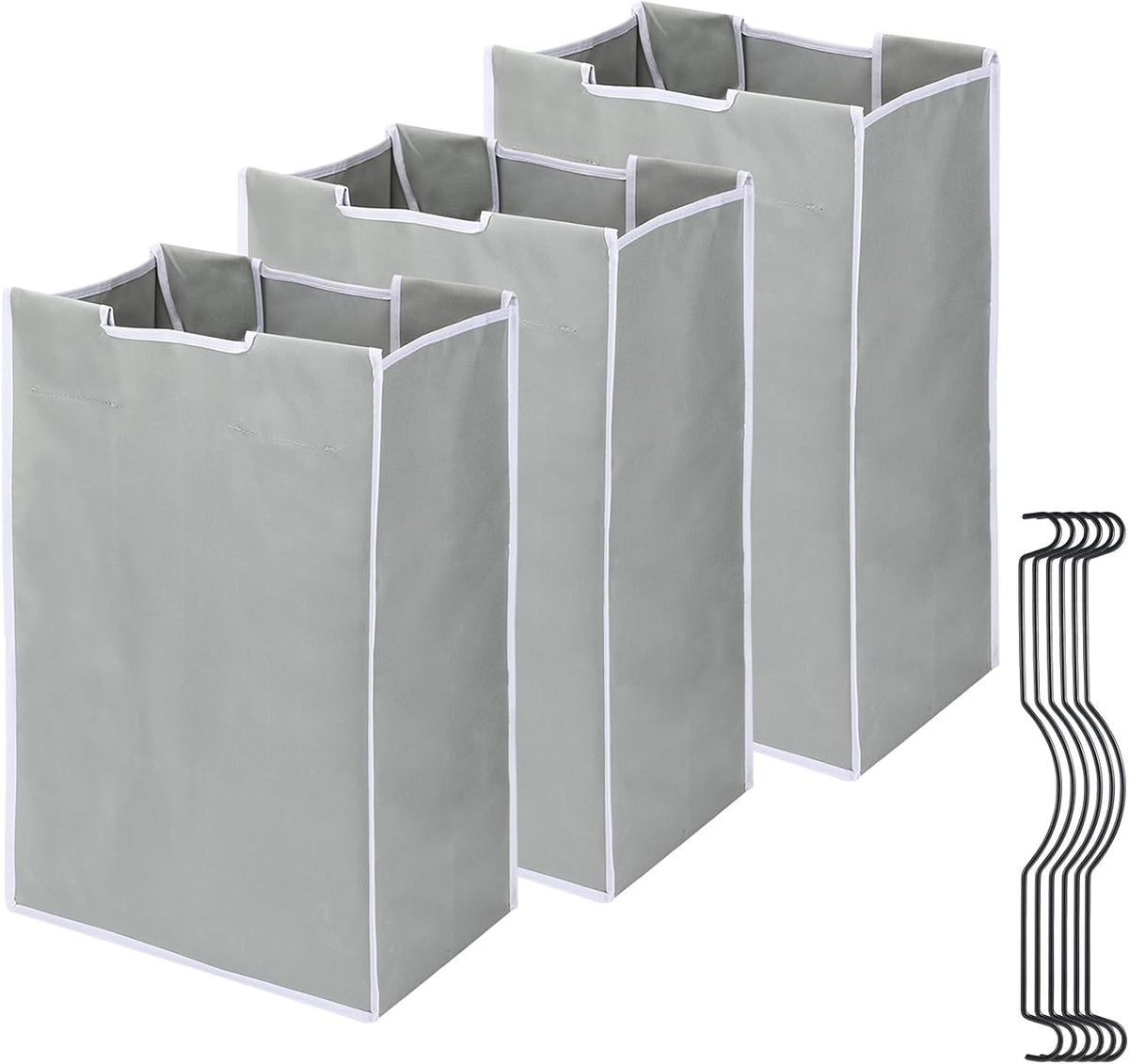 3 Bag Laundry Sorter Replacement Bags with 6 Handles, Jhua 3 Pack Large Hamper Cart Removable Replacement Bags, 600D Laundry Hamper Liner Laundry Storage Organizer, 14.9"Lx9"Wx21.7“H