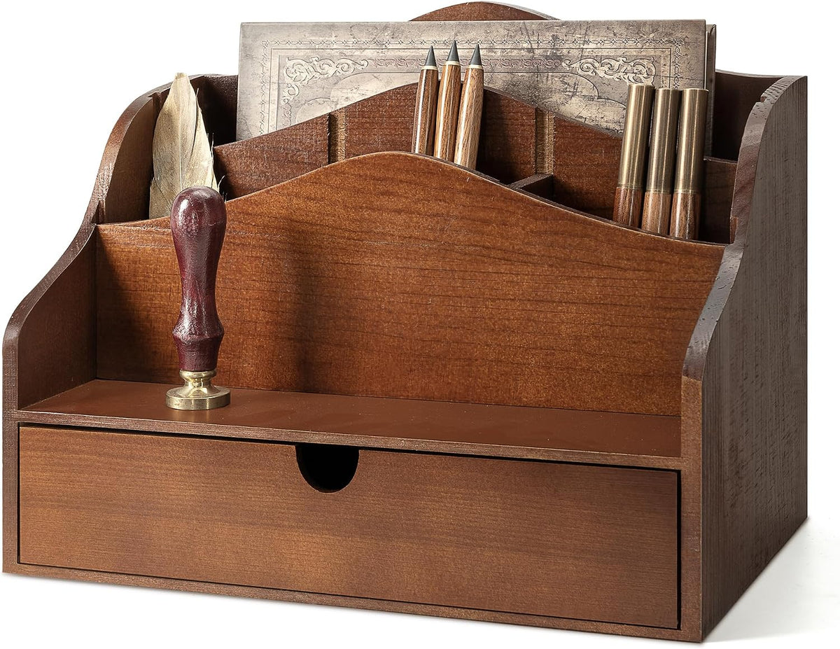 Mail Organizer for Desk with 4-Slot Letter Home Decor, Brown