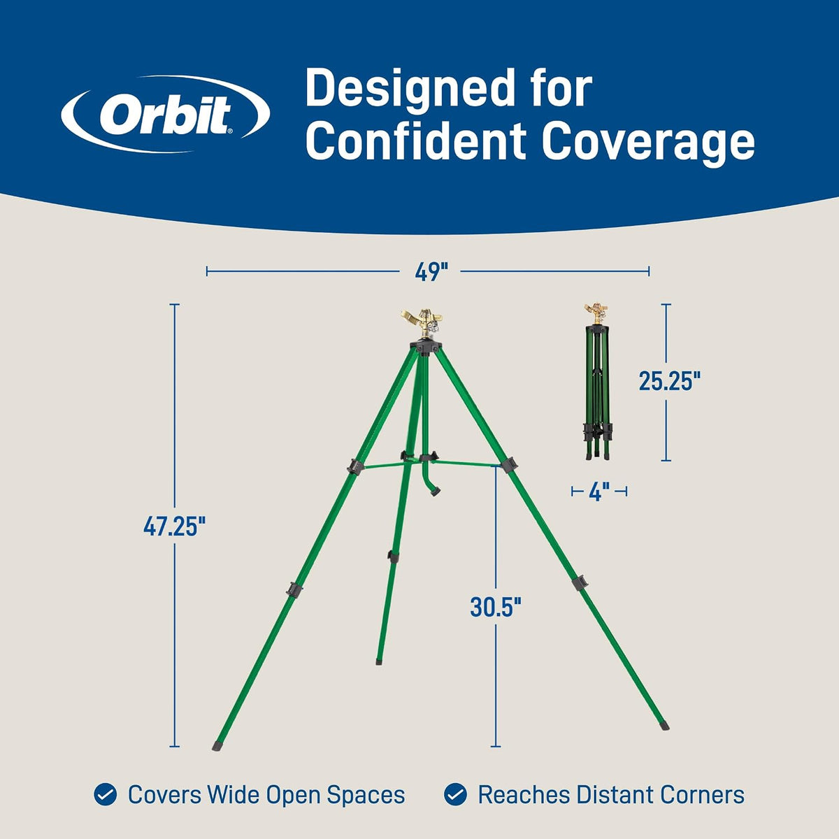 Orbit Tripod Brass Impact Sprinkler, Adjustable Height - 58308