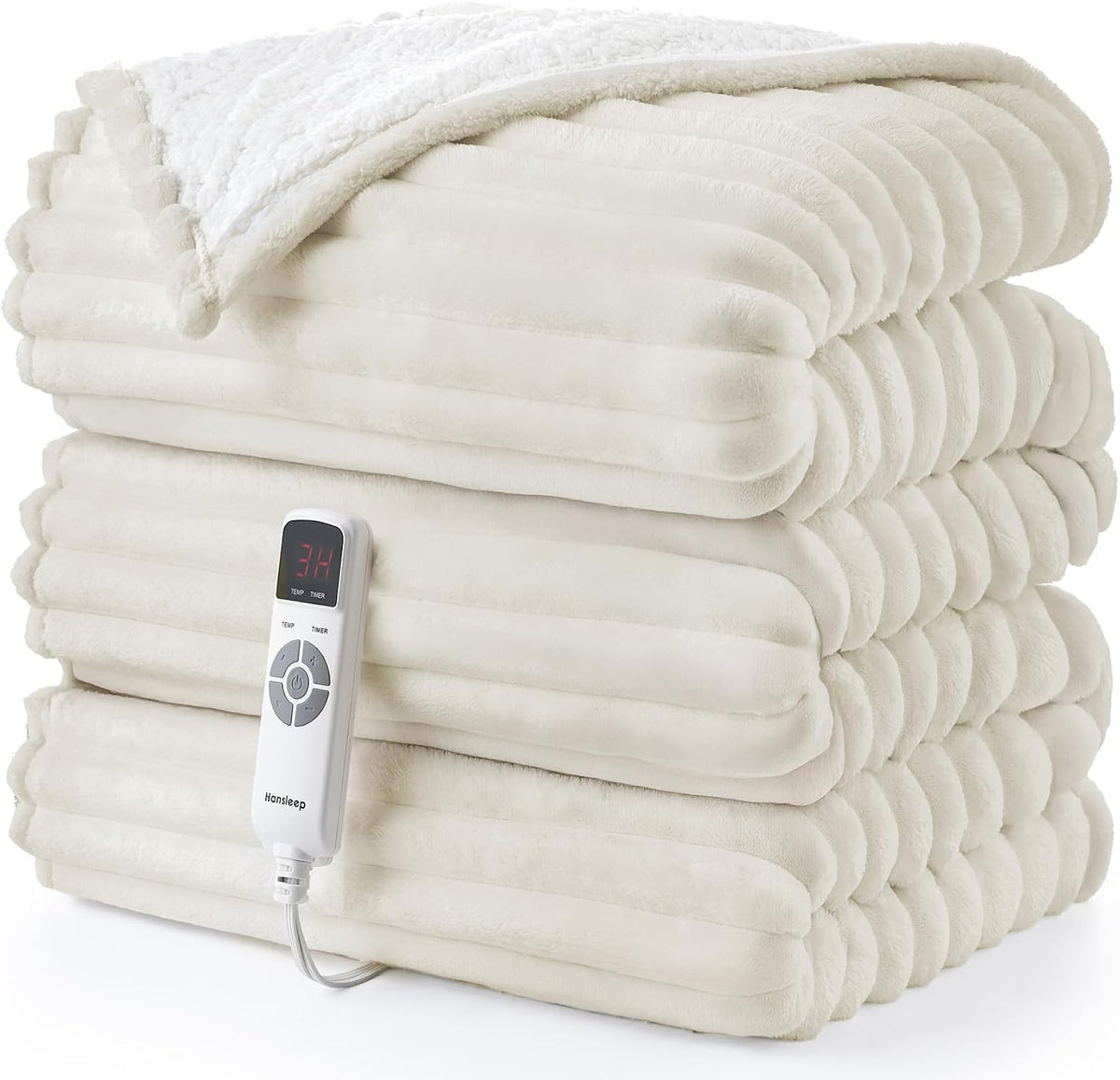 Hansleep Electric Heated Blanket Throw 50X60'', ETL & FCC Certified, Beige