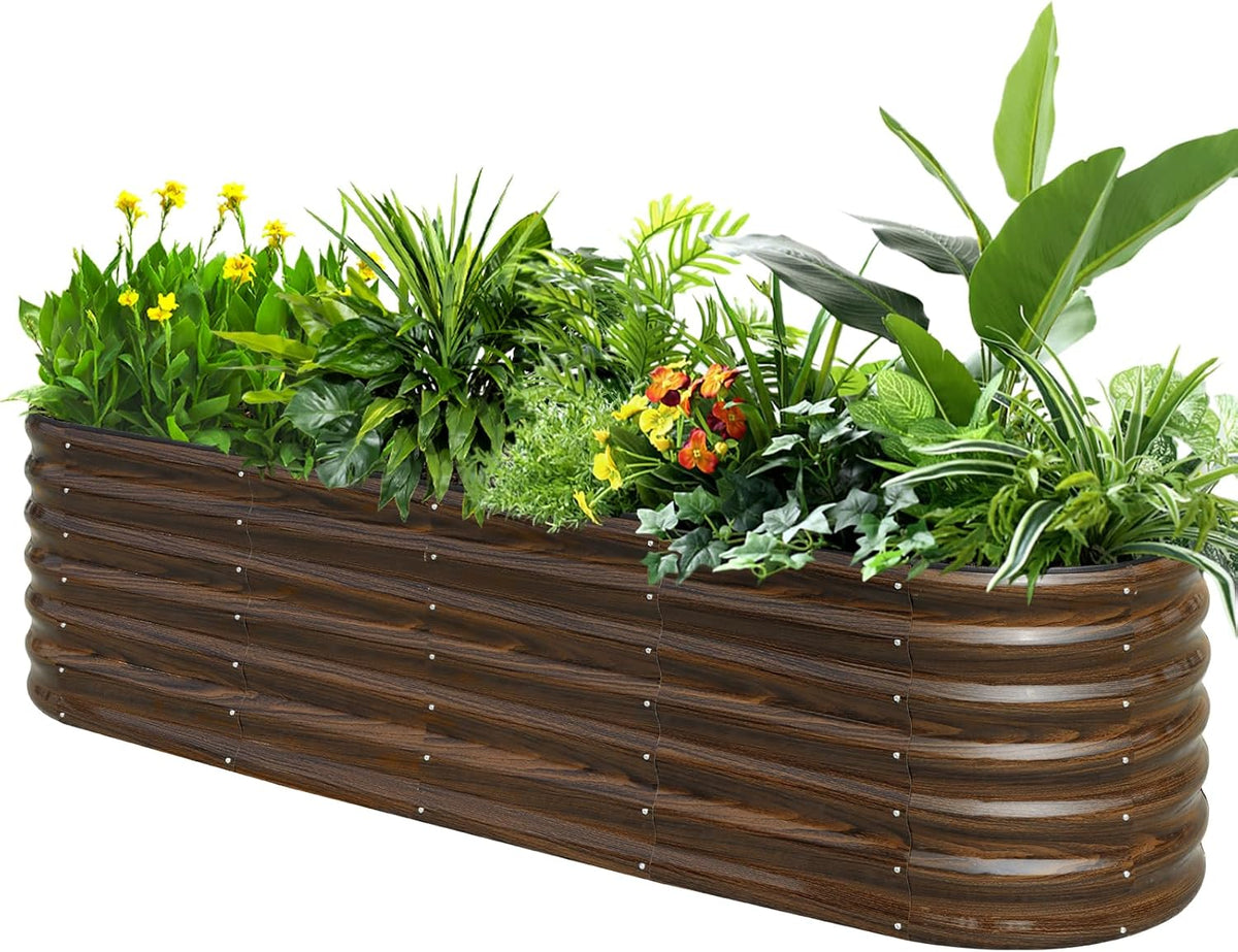 Snugniture 8X2 Ft Oval Raised Garden Bed - 22" Tall Galvanized Steel Planter Box for Vegetables, Herbs, Flowers | Easy Assembly with Support Rods, Brown