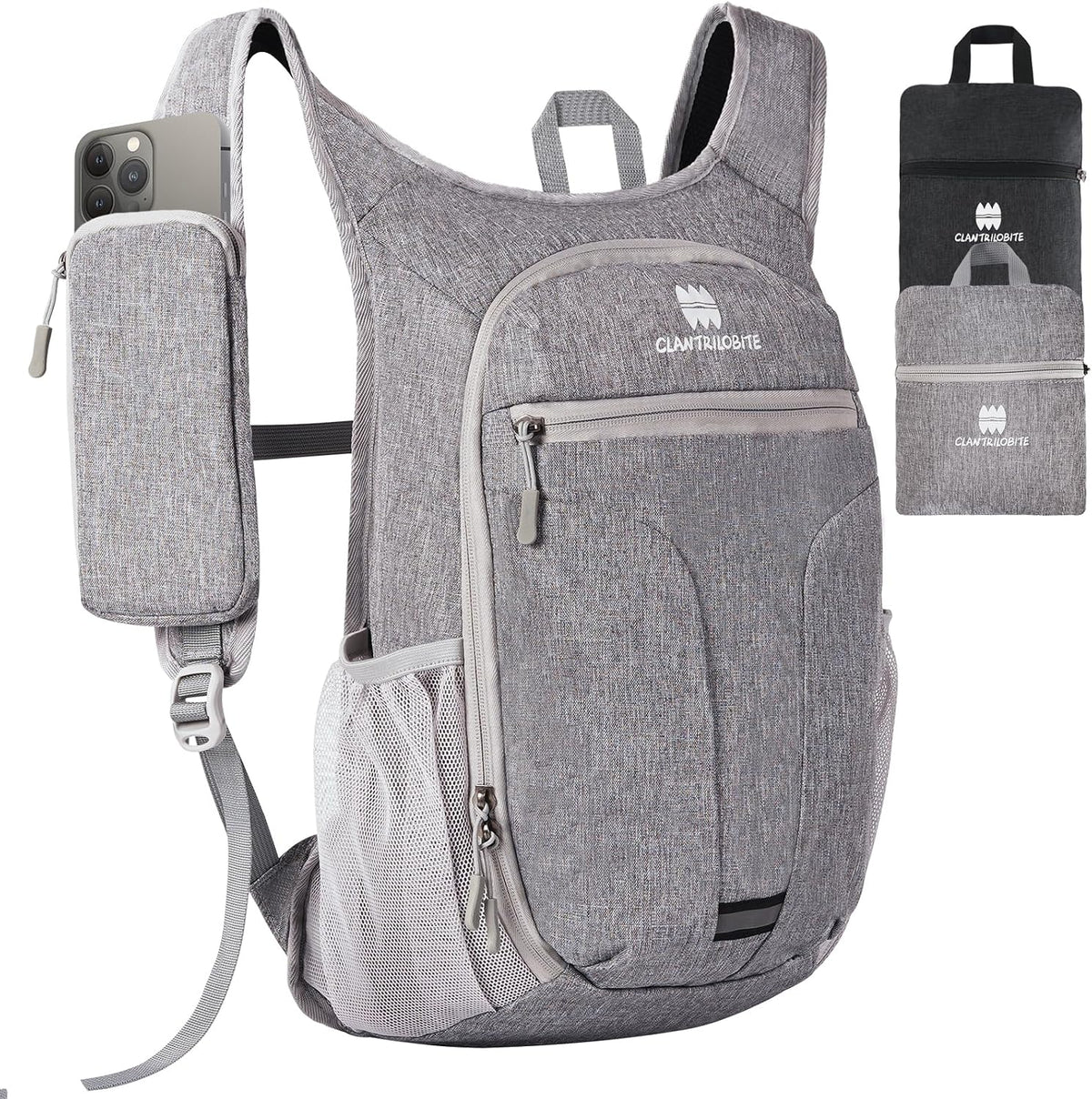 20L Small Hiking Backpack for Women - Lightweight Packable Backpack for Men, Waterproof Foldable Daypack for Travel, Hiking, and Daily Use, Adjustable Chest Strap Multiple Pockets, Gray
