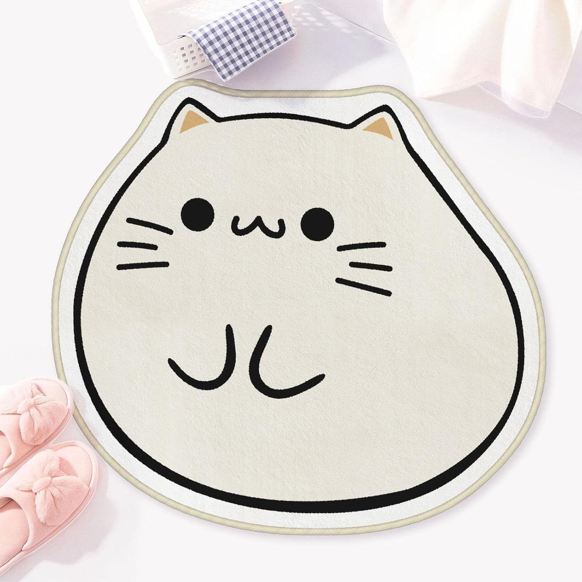 Allenjoy 30.9" X 28.4" Cute Cat Fun Bathroom Rugs Whiskers and Paws Mat Bathmat Rug Non Slip Washable