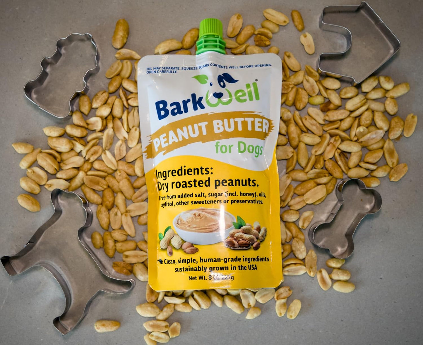 Barkwell Peanut Butter Squeeze - 8Oz Pouch All-Natural Dog Peanut Butter, Sourced and Made in the USA Grain Free Dog Treat 100% Natural, Lick Mat Topper, Puzzle Toy Fill