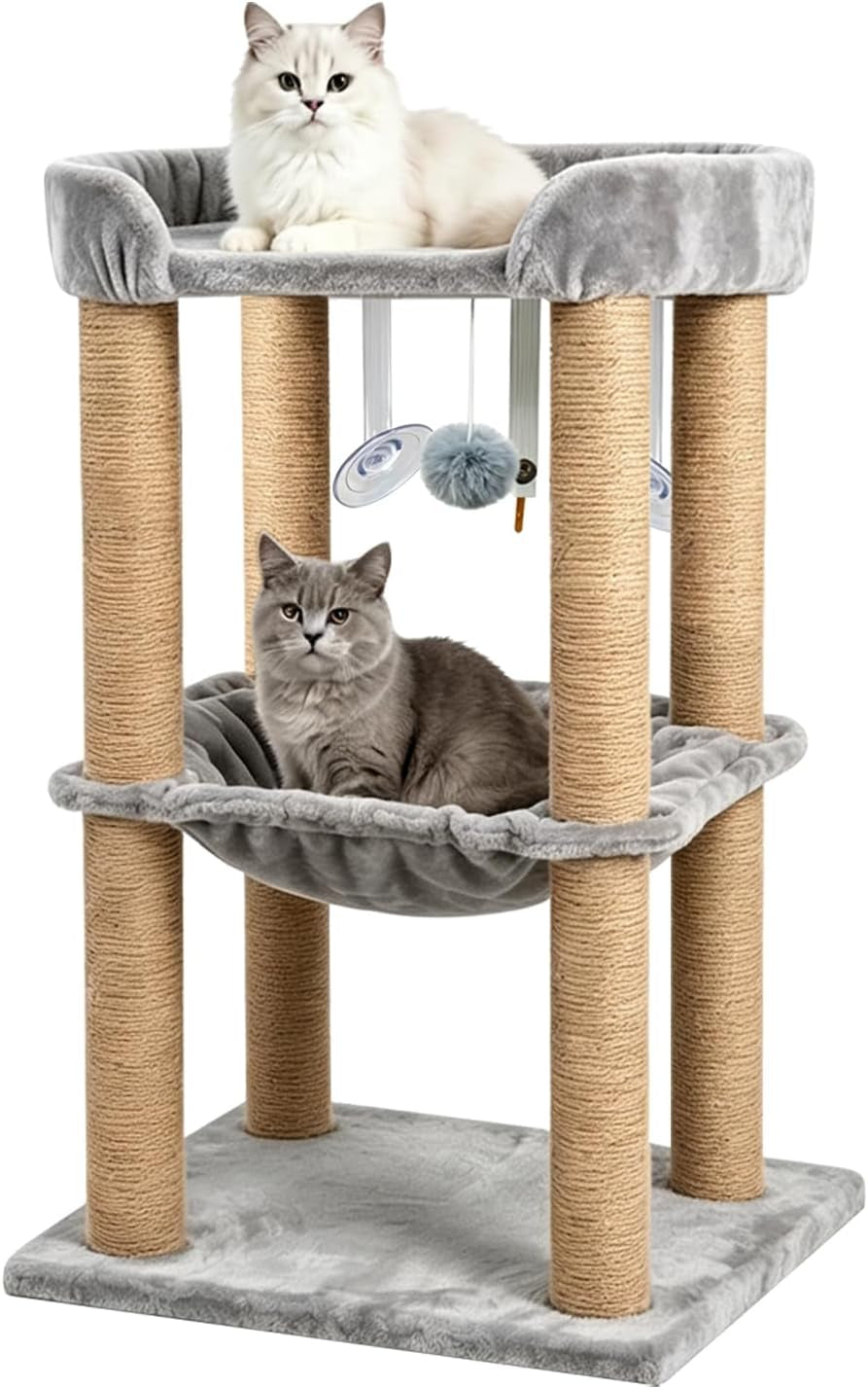 Cat Scratching Post, 4 Scratch Post, Cat Tower for Indoor Cats with Plush Cat Hammocks, Stable Cat Tree & Cat Perch, for Indoor Small Medium Large Cats (30'')