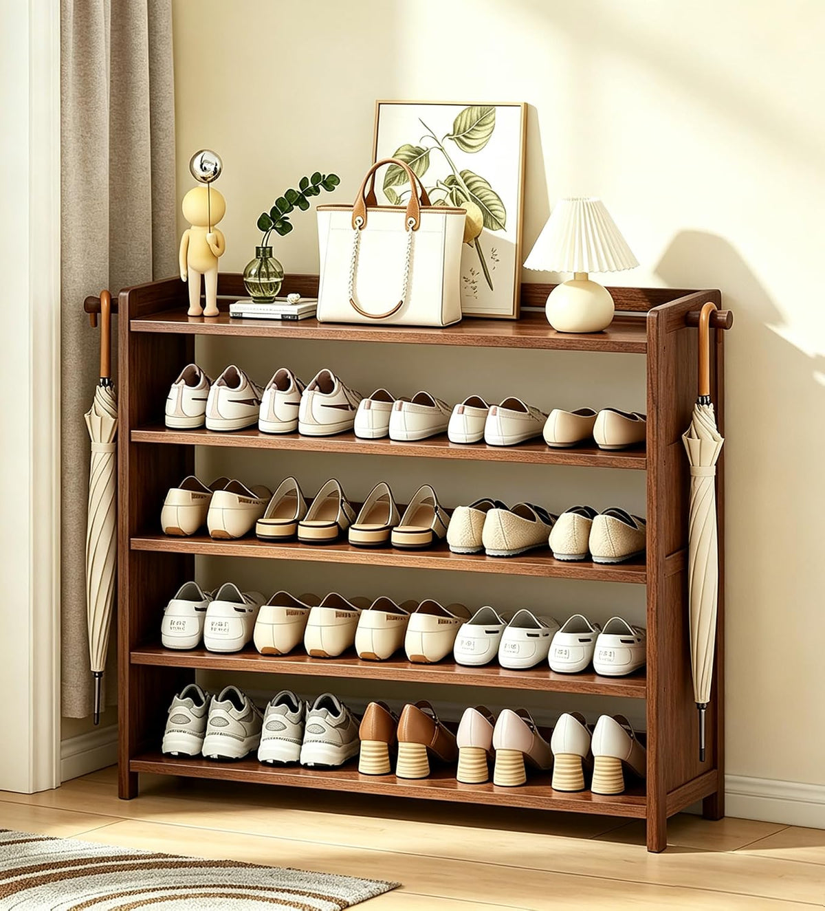 Bamboo Shoe Rack Shoe Cabinet Shelf Storage Shoe Stand Organizer for Entryyway, Hallway, Bathroom and Living Room, 35.5" L Brown