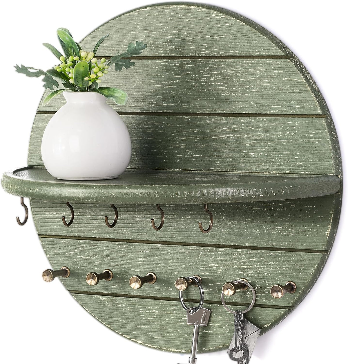 Rebee Vision round Key Holder Wall Mount with 11 Hooks for Hallway, Green