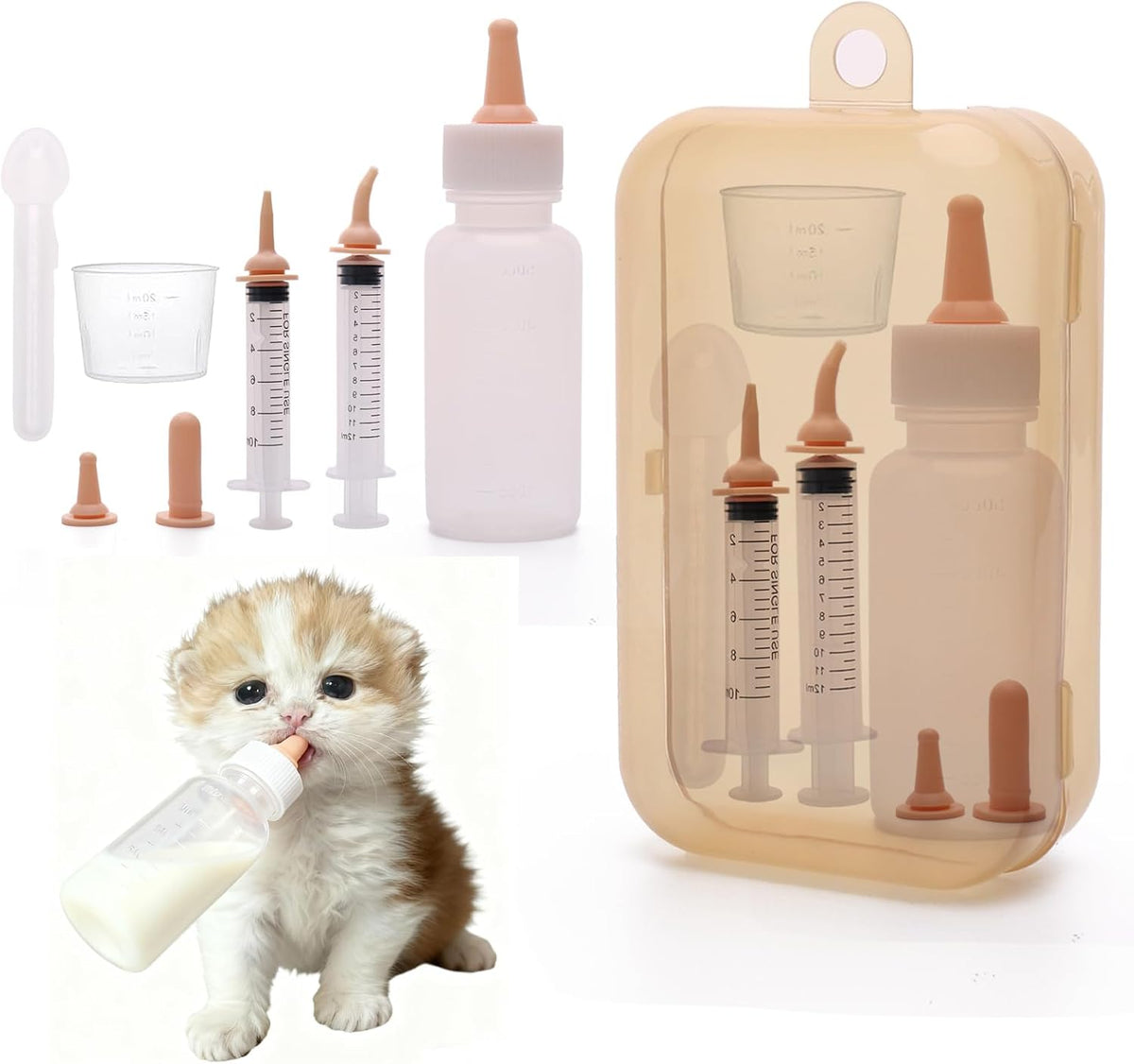 Newborn Pet Feeding Kit, Kitten Bottle Feeding Set with Nursing Nipples, Portable Storage, Emergency Ready, Replaceable Accessories for Kittens Puppies