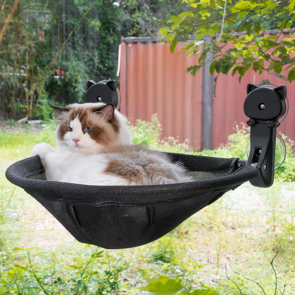 JUNSPOW Cat Window Perch Cordless, Foldable & Stable Cat Beds- Breathable Cat Window Hammock for Overlooking, Sunbathing and Climbing - Maximum Hold up to 40Lb