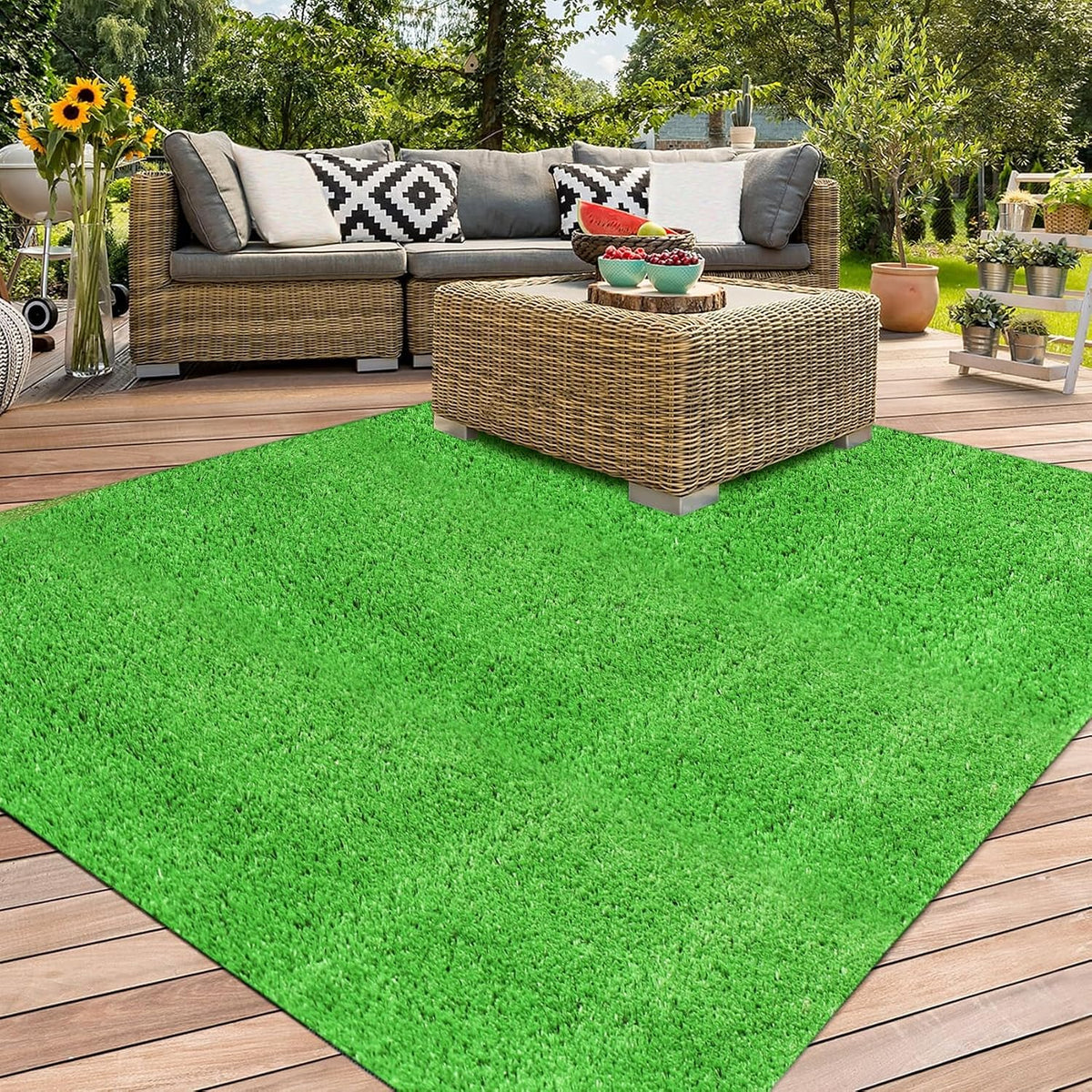 XLX TURF Outdoor Artificial Grass Rug 4FT X 4FT, Green Fake Grass Mat