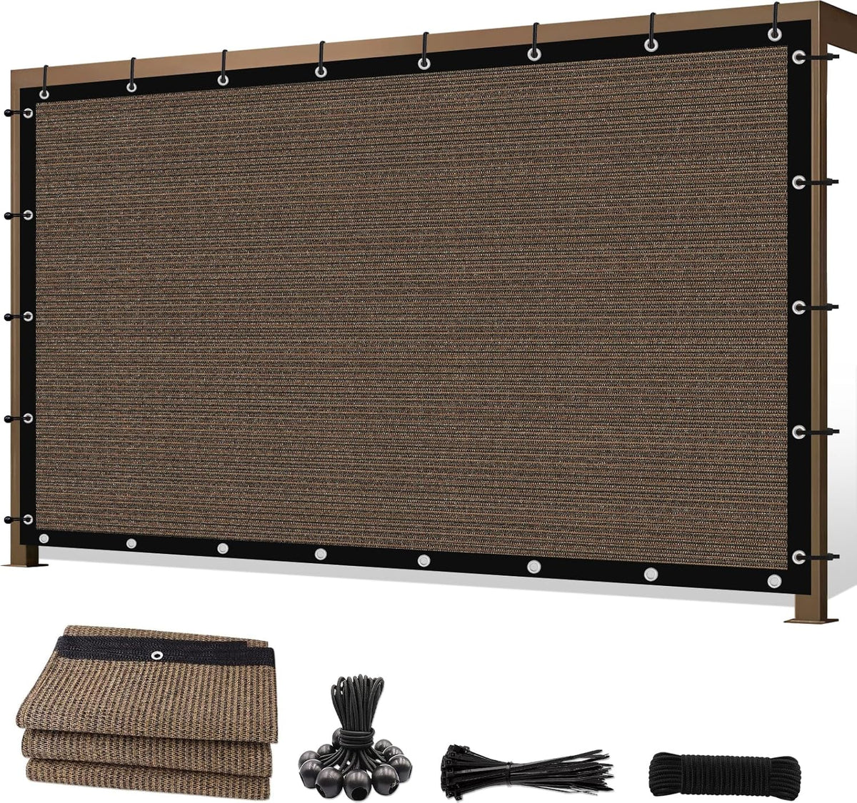 8' X 12' 90% Sun Shade Cloth Outdoor Patio Mocha Pergola Shades Cover Privacy Screen UV Block Porch Screens Canopy for Patio outside Outdoor