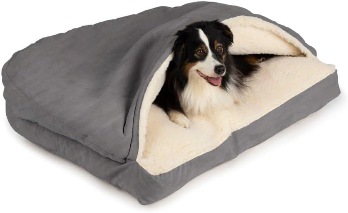 Snoozer Rectangle Cozy Cave Dog Bed, Hooded Dog Bed, Heather Gray (L)