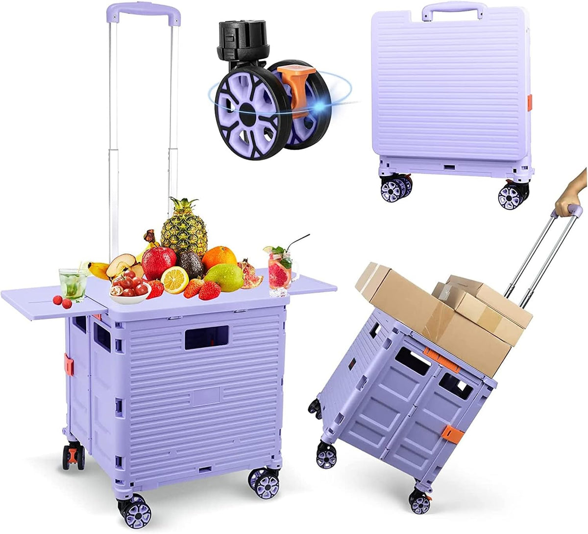 FELICON SELORSS Folding Utility Cart Portable Rolling Crate Handcart-Purple