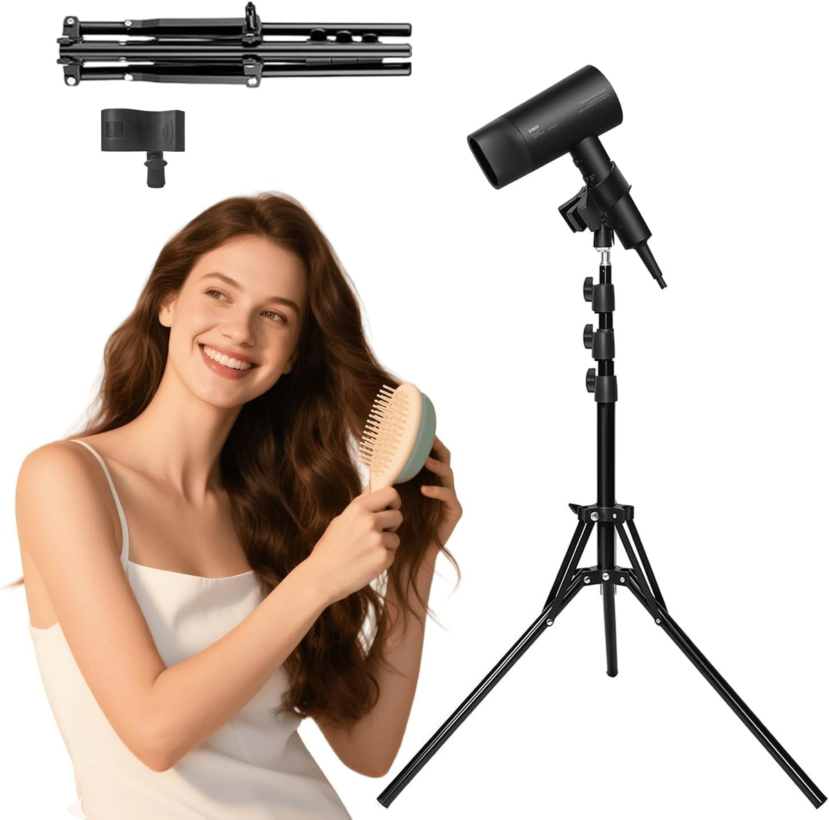 Hair Dryer Stand with 180°Rotating, Free Hands Blow Dryer Holder