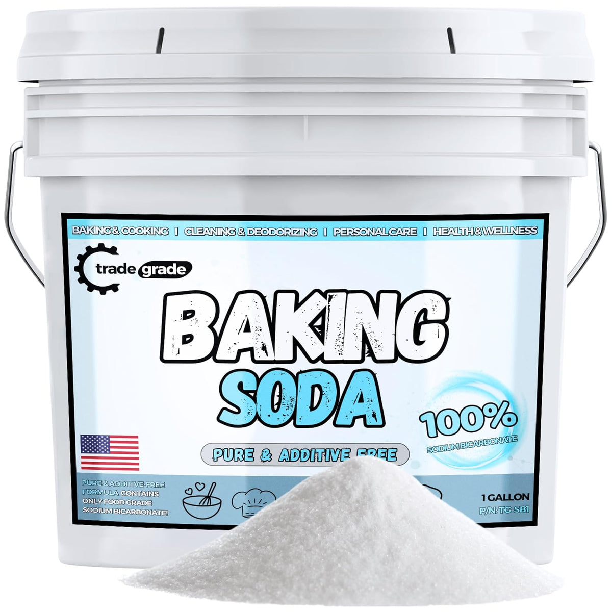 Tradegrade Pure Baking Soda Powder (1 Gallon) Food-Grade Sodium Bicarbonate Powder for Cooking, Cleaning & Deodorizing