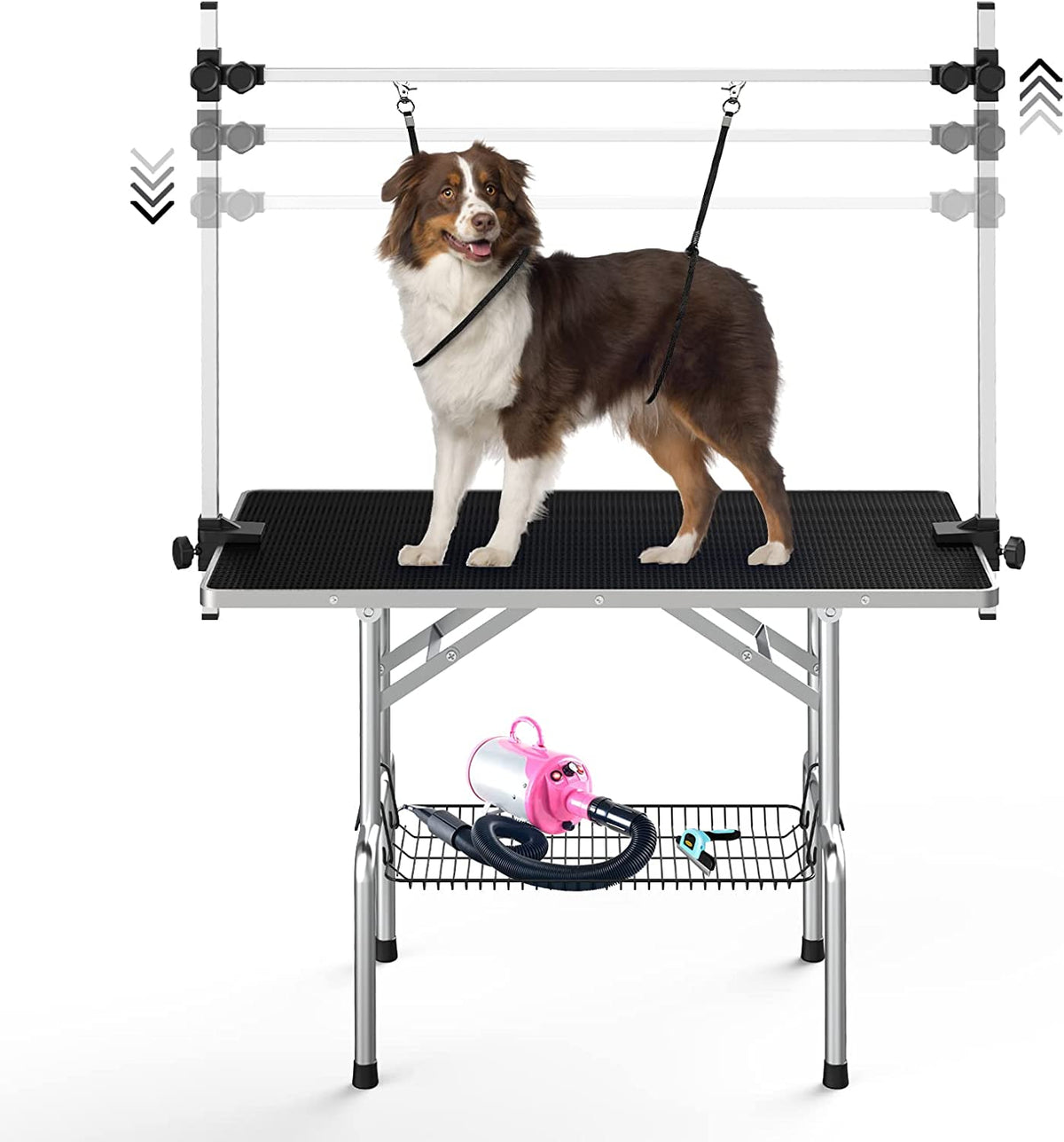 36'' Stainless Steel Pet Dog Grooming Table, Arm/Noose/Tray, Black