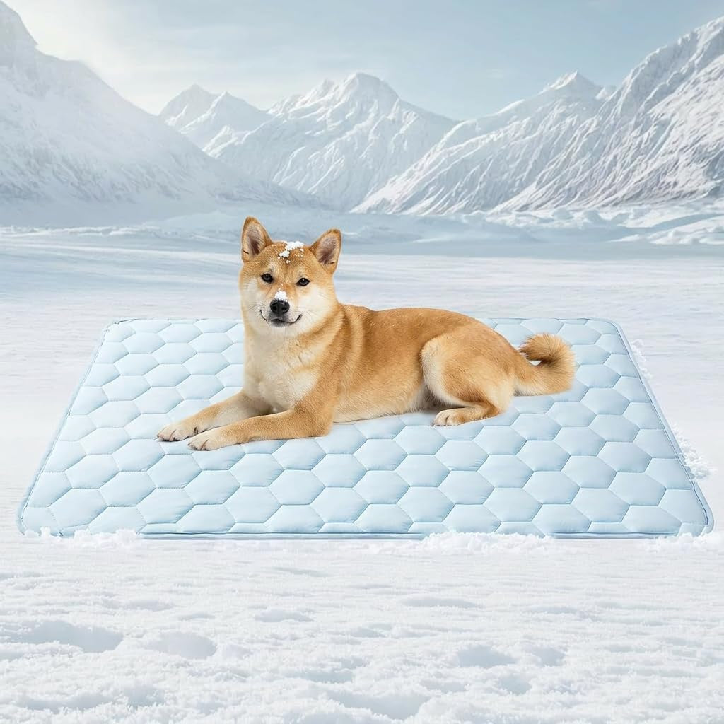 Dog Cooling Mat for Large Dogs,Washable Self Cooling Pet Pad with Non Slip Bottom,Portable Ice Silk Cooling Bed for Medium Large Dogs,Foldable Cooling Blanket for Indoor Outdoor Crate Use(Blue,Xl)