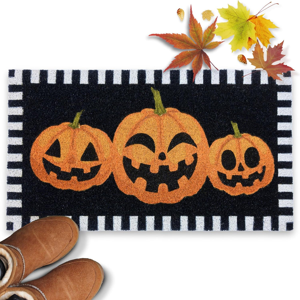 Halloween Pumpkin Front Door Mat 30X17 Inch, Jack-O-Lantern Welcome Mat