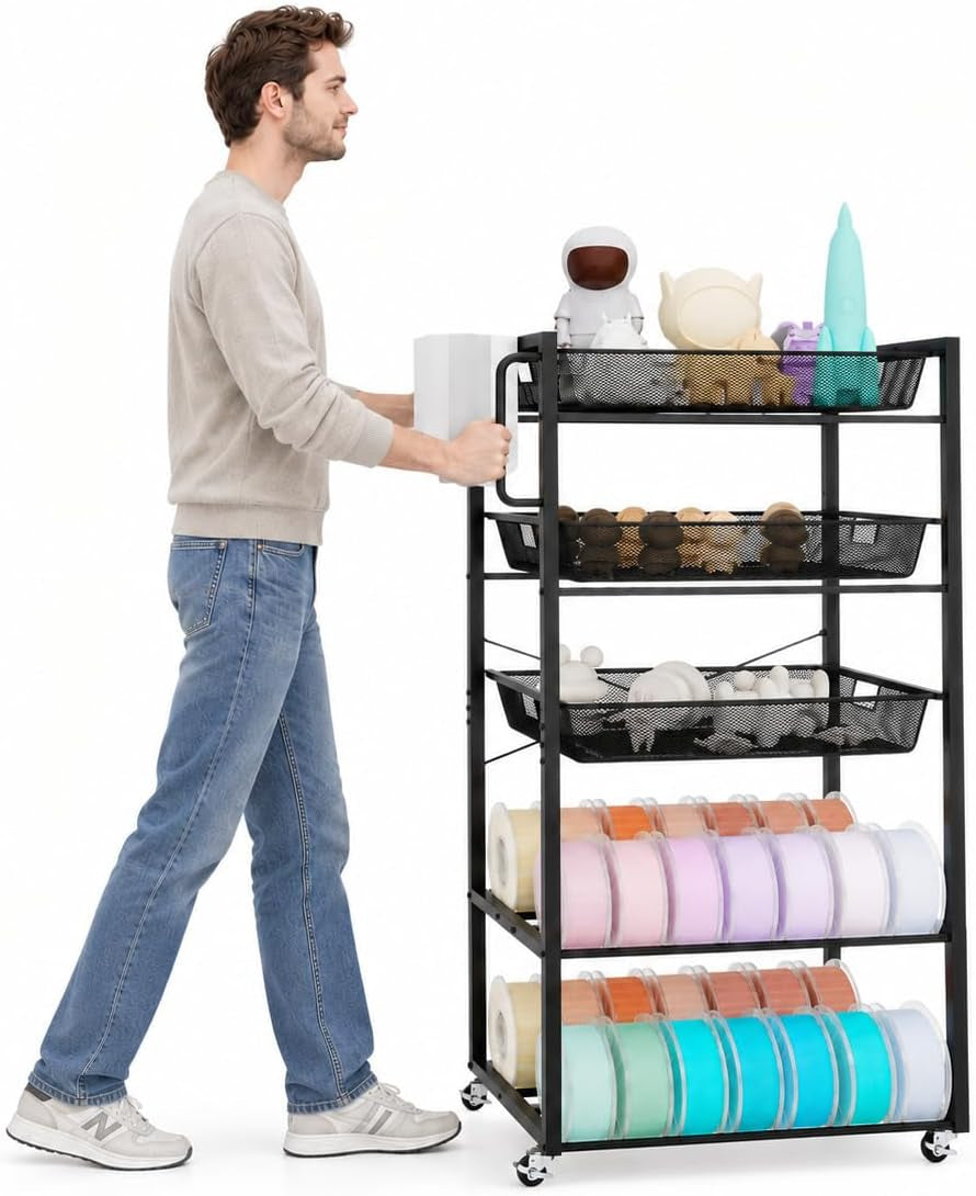 PUNCIA 5-Tier 3D Printer Filament Cart with Storage Drawer and Waste Bin