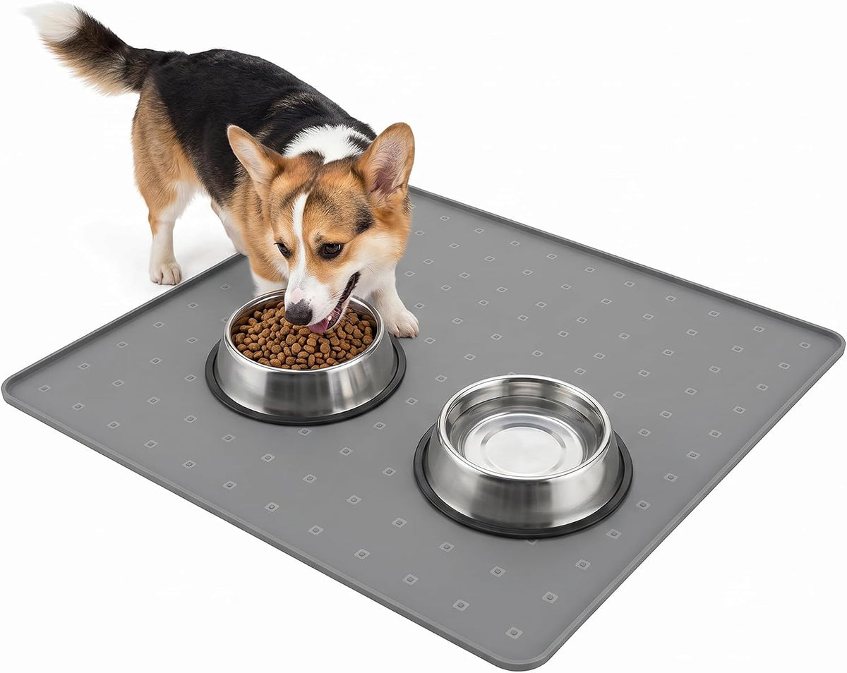 Pet Feeding Mat, 26X26 Inch Waterproof Dog Bowl Mat, Dark Grey