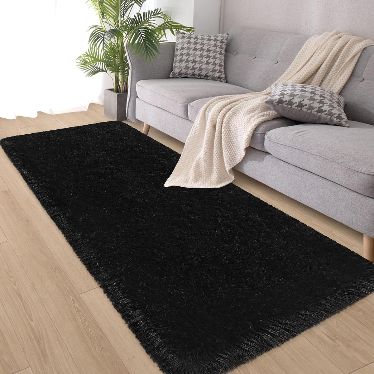 Black Runner Rugs, 2X6 Fluffy Soft Plush Shaggy Rugs