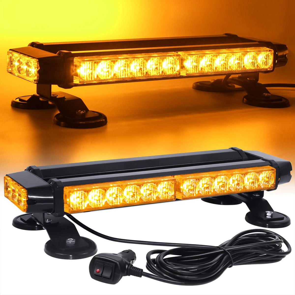 LINKITOM LED Strobe Flashing Light Bar with Magnetic Base, Amber