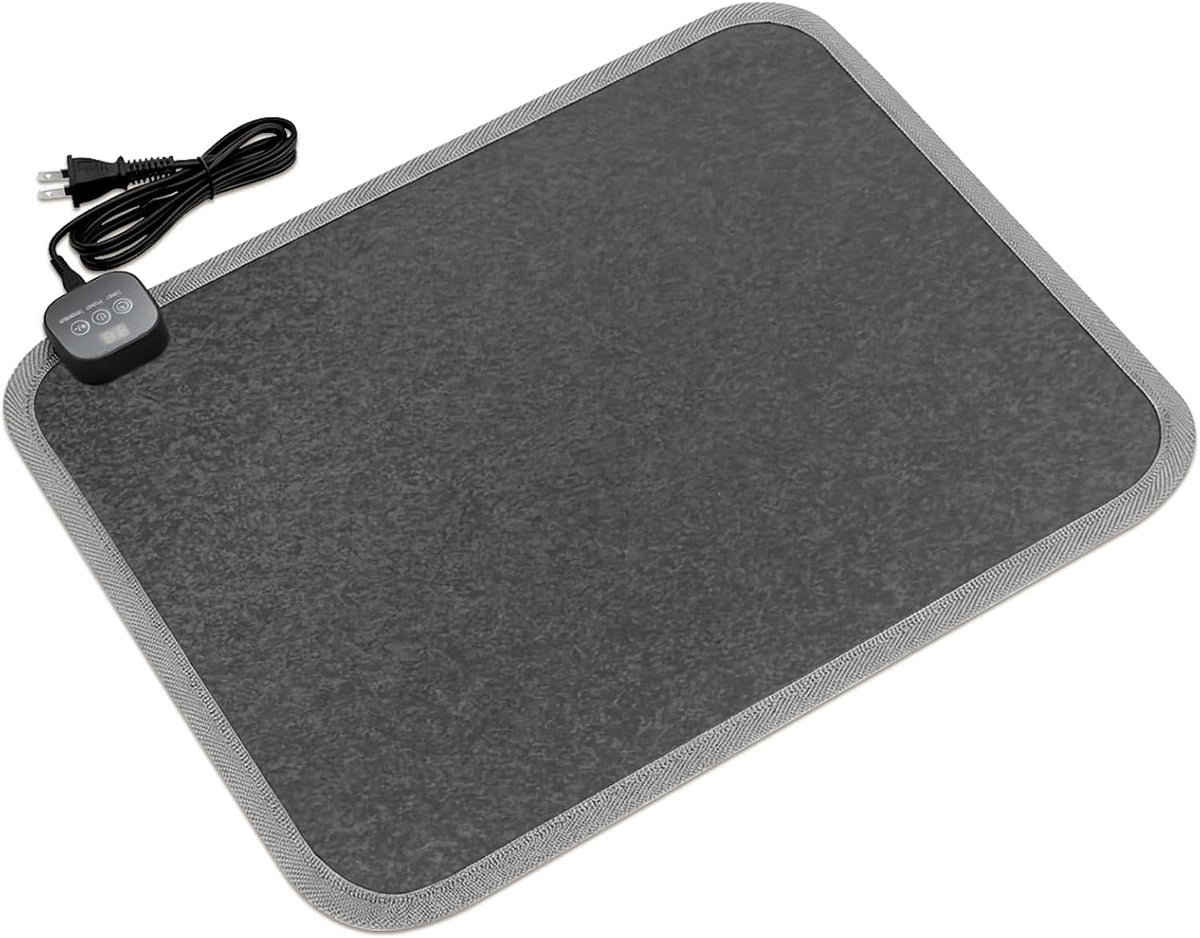 Heated Floor Mat for Foot Warmer - 110V Adjustable Temperature under Desk Electric Heater with Timer for Office Bathroom Home, Heating Pad for Cold Feet