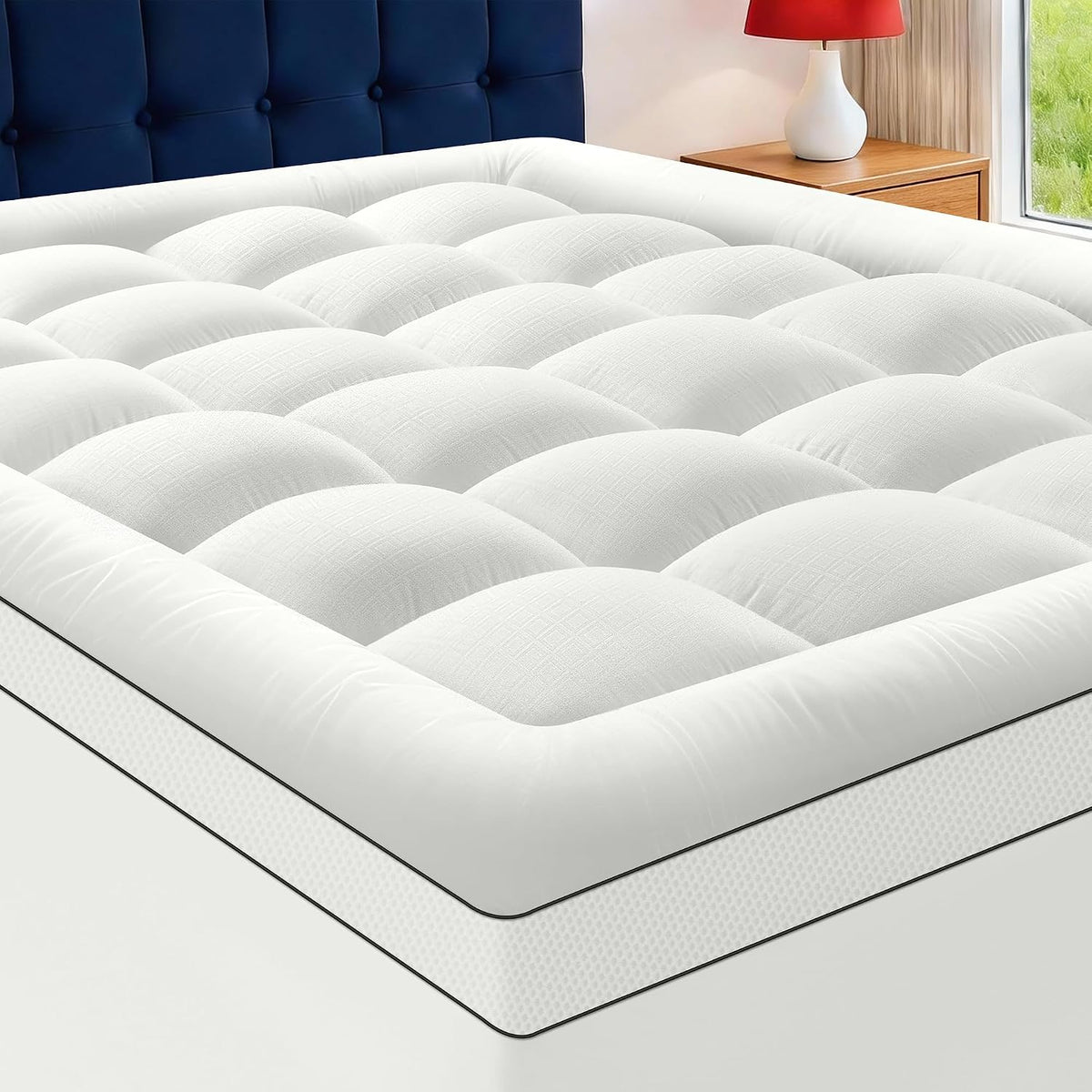 King Mattress Topper, Extra Thick Pillow Top Mattress Pad with 1000GSM down Alternative Fill, Utra Soft Cooling Guest Bed Topper for Pressure Relief, Fits 8-21 Inch Deep Pocket Mattresses