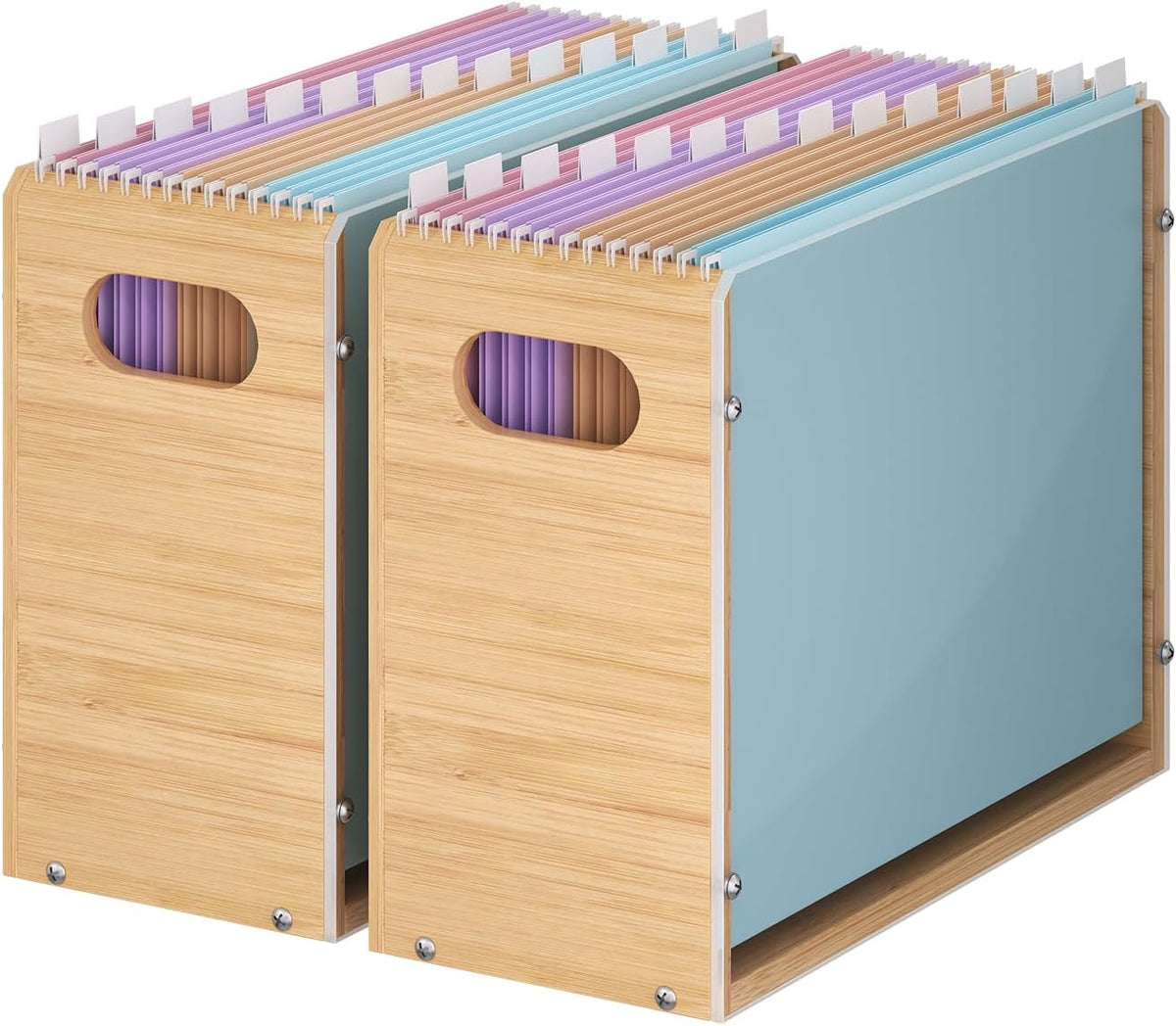 Acrylic Wall File Organizer, Hanging File Folder Organizer with Handle, Bamboo File Box File Crate Storage Box, Portable Filing Organizer for Home Office Classroom (Letter Size, 2 Pack)