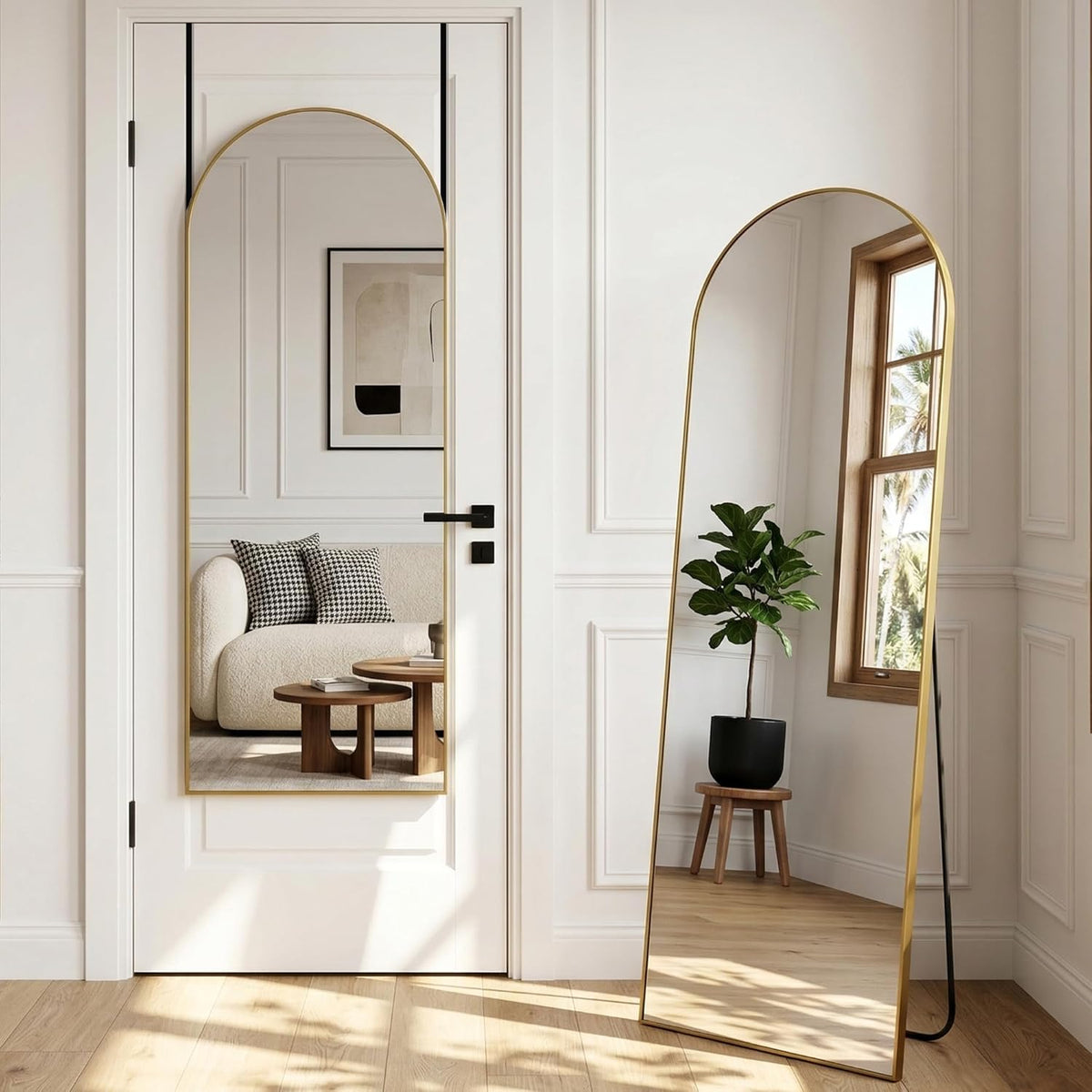 58"X20" over the Door Mirror, Full Length Mirror with Stand, Gold