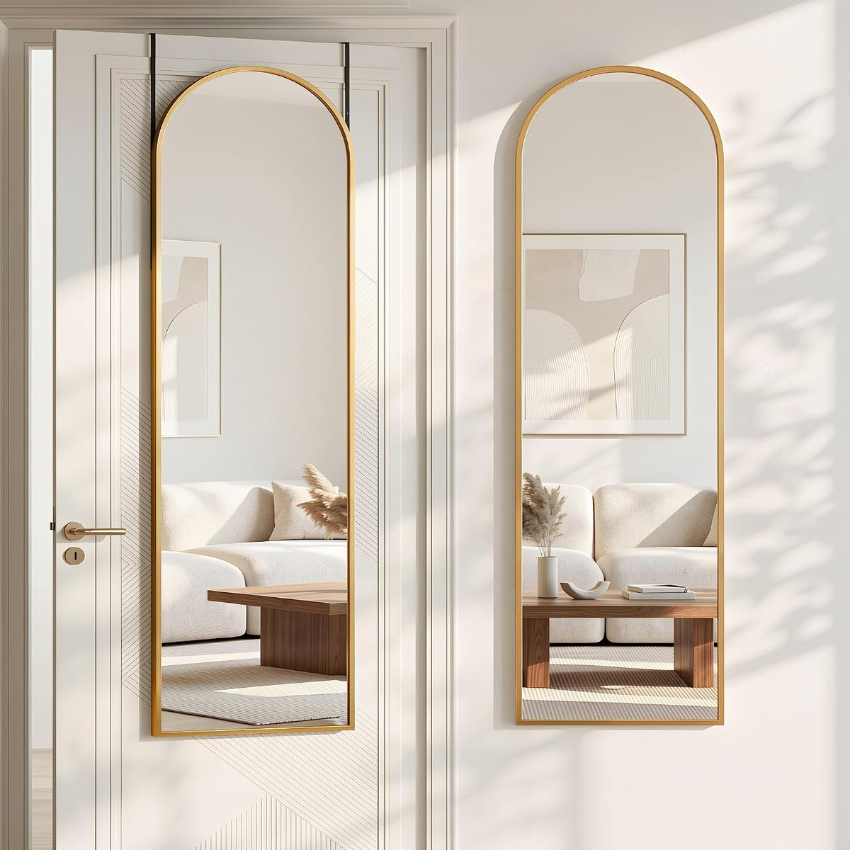 Antok Full Length Mirror, 48" X 14" Over-The-Door Hanging Mirror, Gold