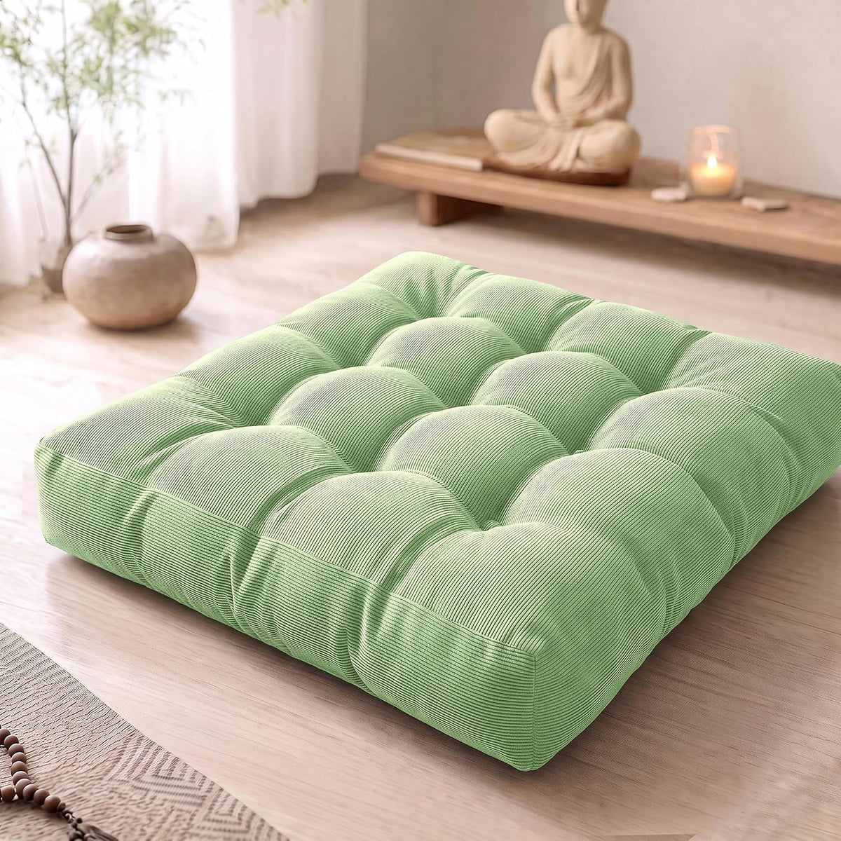 Large Floor Pillows for Adults, Square Meditation Cushion, 22 Inch Green