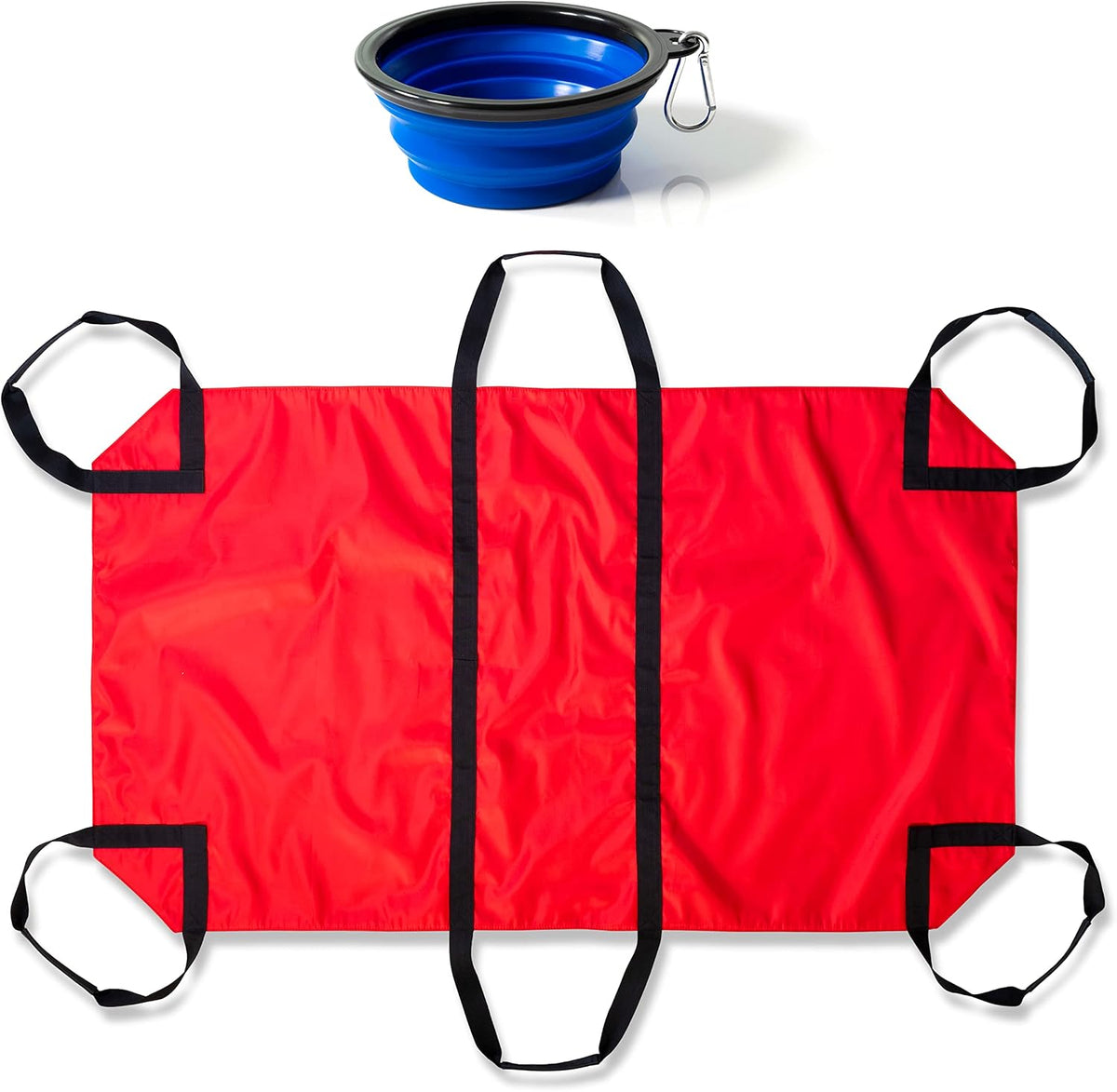 Transport Stretcher for Dogs - Animal Emergency Transport Carrier with Buckled Adjustable Safety Strap - Complete with Collapsible Dog Bowl