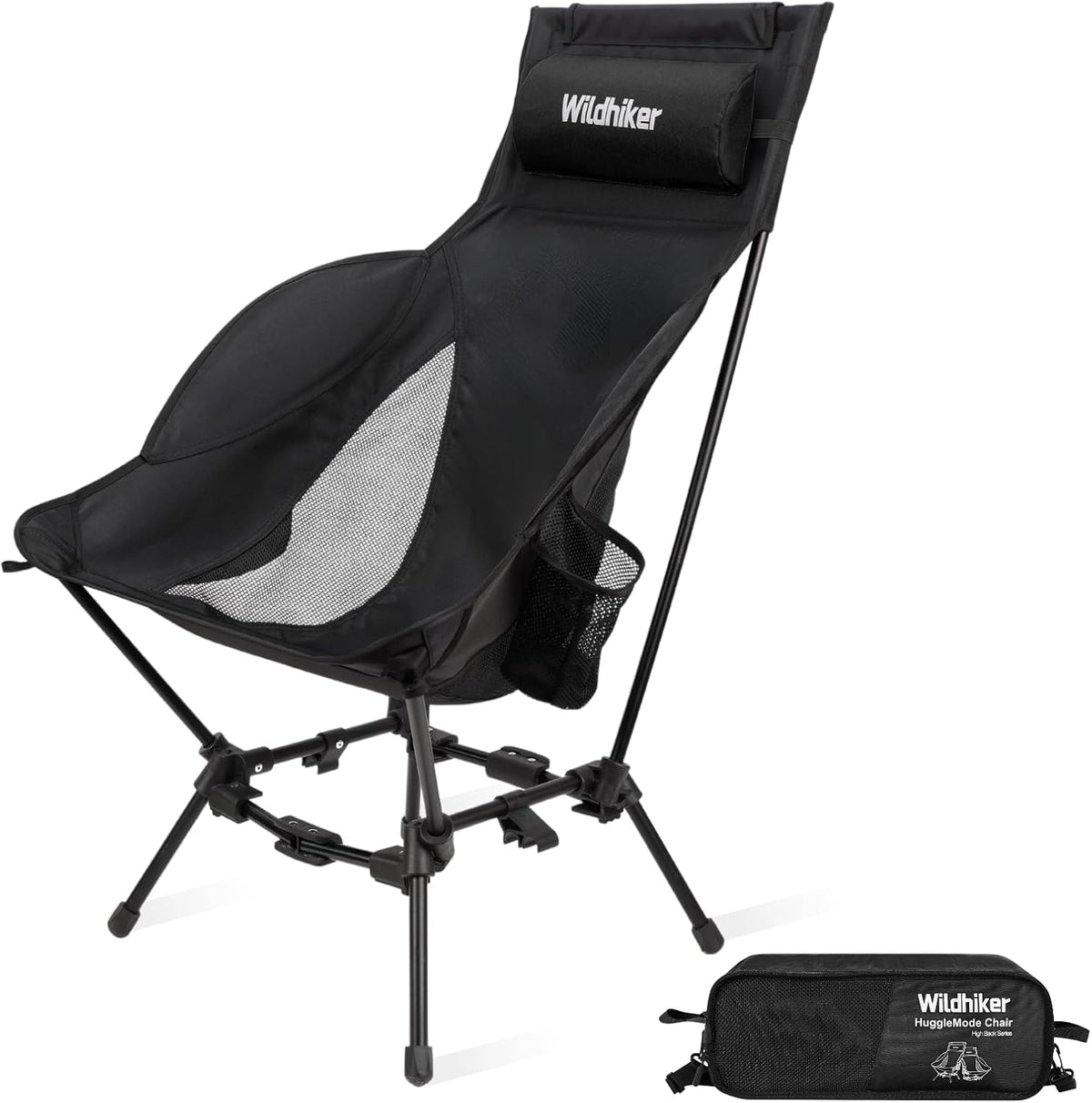 Wildhiker Hugglemode High Back Folding Camping Chair, 2 Seat Heights -Black