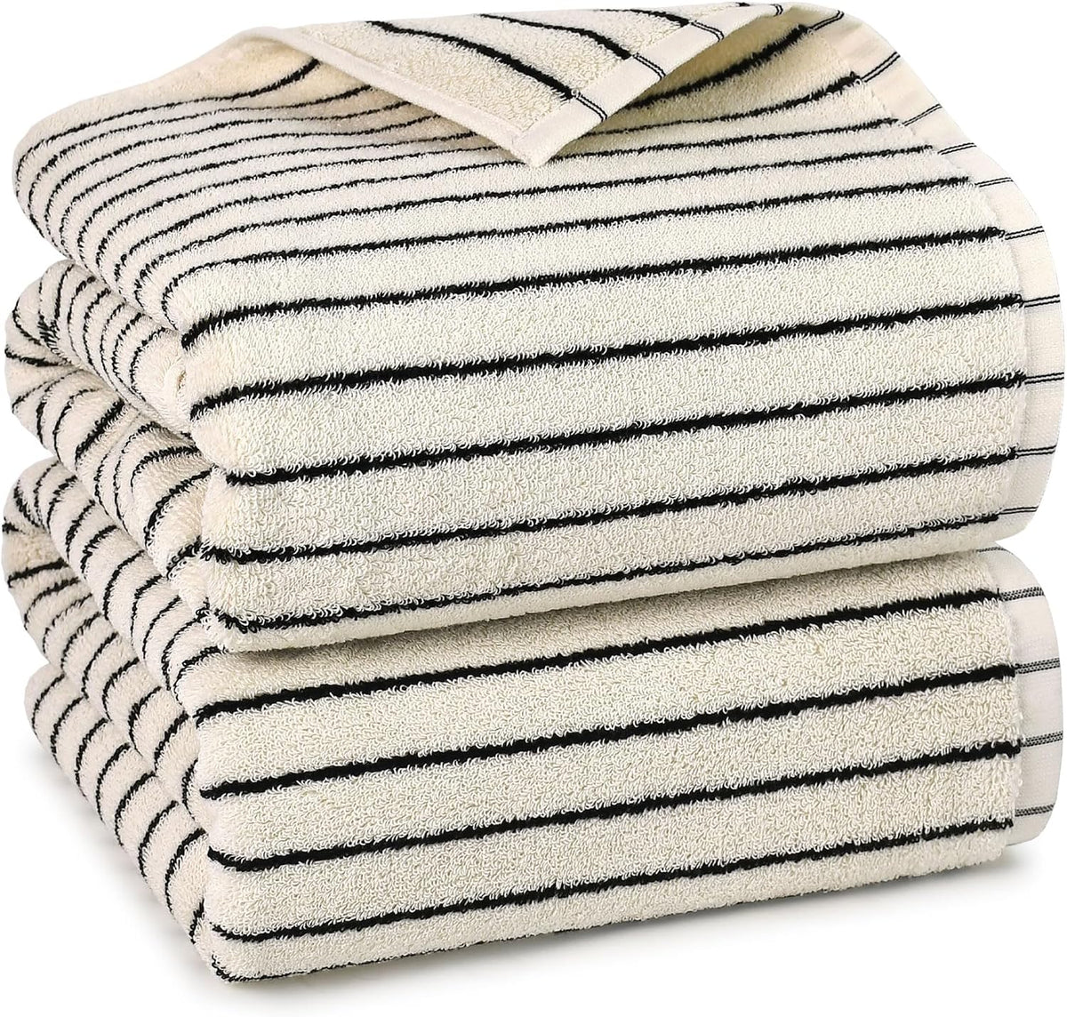 Black and Ivory Striped Bath Towels Set of 2, Lighter & Quick Dry Towels