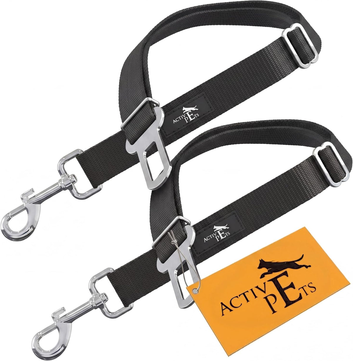 Black Car Seat Belt for Dogs 2 Pack, Attaches to Harness & Collar, Adjusts 18" - 24" Safety & Comfort Travel Restraint System Fits Small - Large Pups, Seatbelt Pet Supplies & Accessories