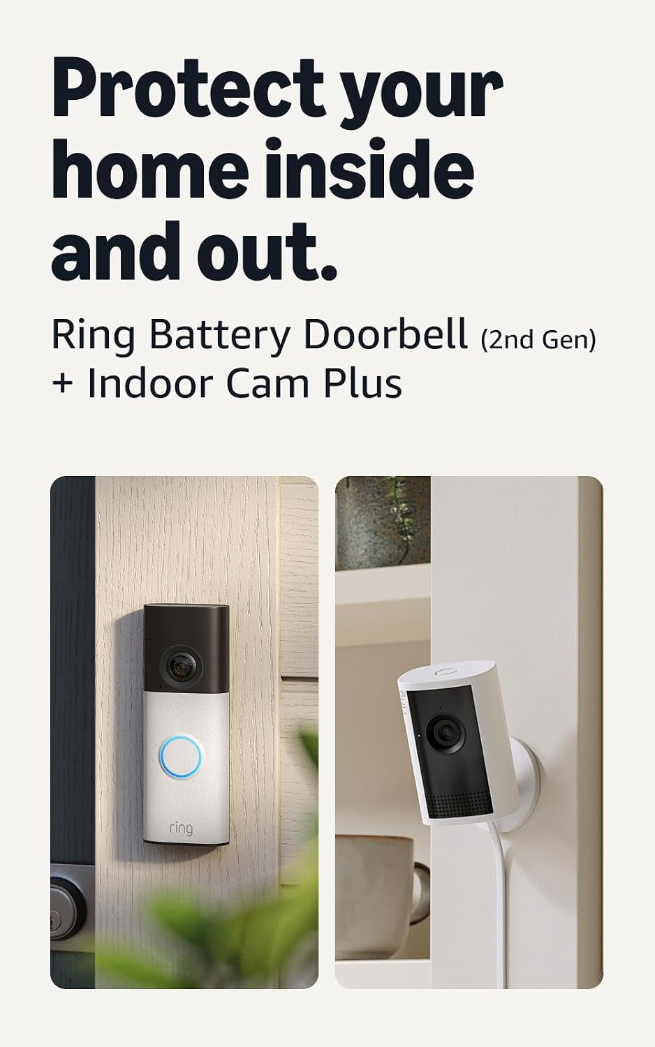 Ring Battery Doorbell (Newest Model), Speckled White with Indoor Cam Plus, White