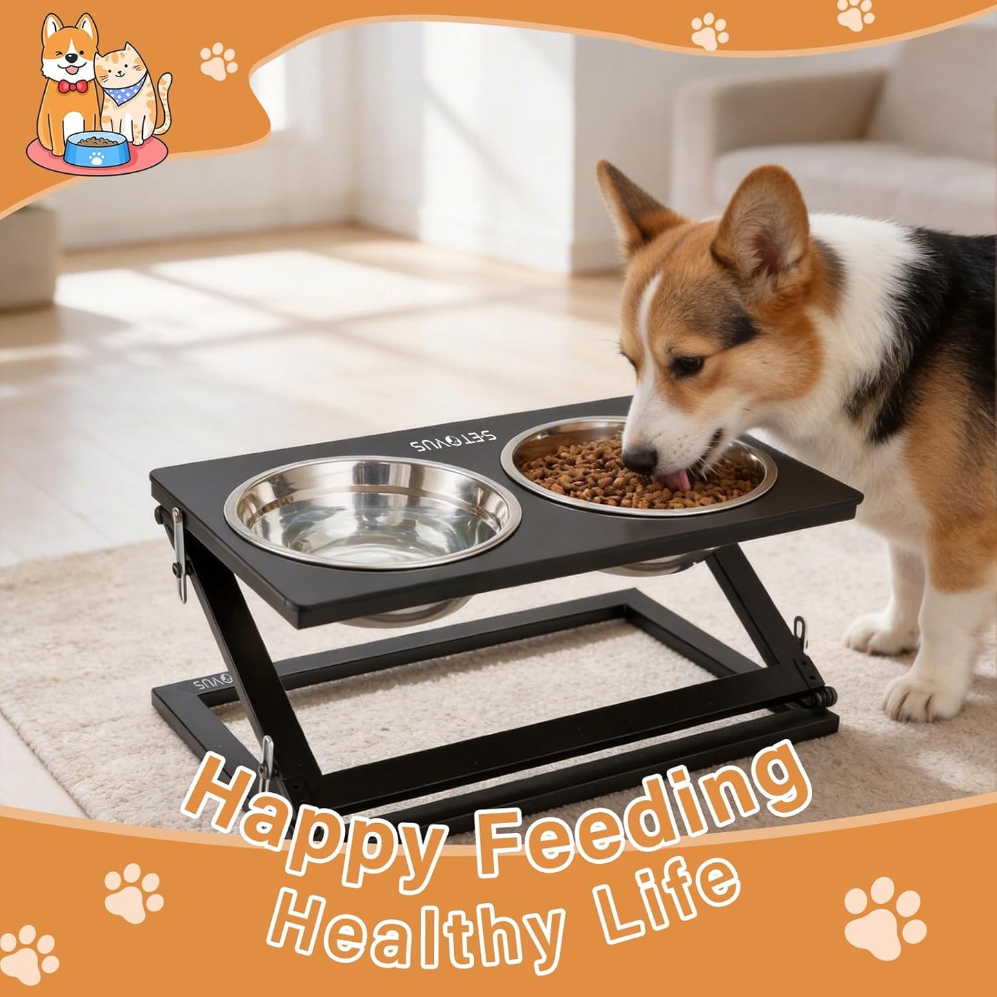 Elevated Dog Bowls, Adjustable Raised Dog Bowl Stand with 2 Stainless Steel Food Bowls 20°Tilted Water Bowls for Small Sized Dogs and Cats (Black, Small)
