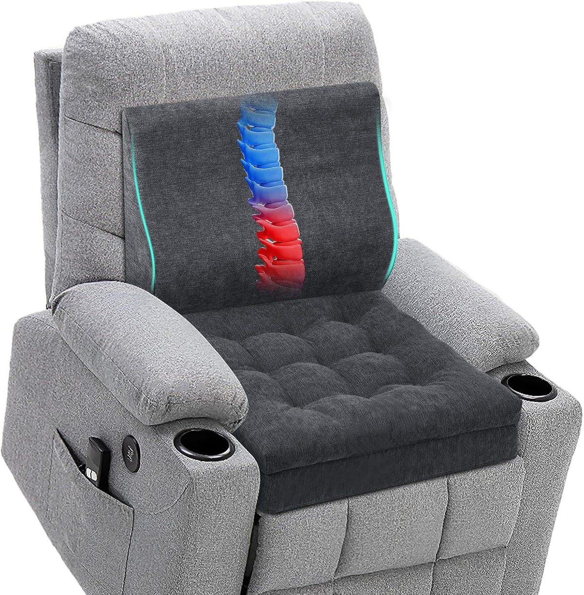 Recliner Cushions for Elderly with Lumbar Support, Patent Design 20X20X5 Inch Thick Chair Cushion Soft Tufted Dual Layer Booster Seat Cushions for Seniors Recliner Risers Gray 1 Set
