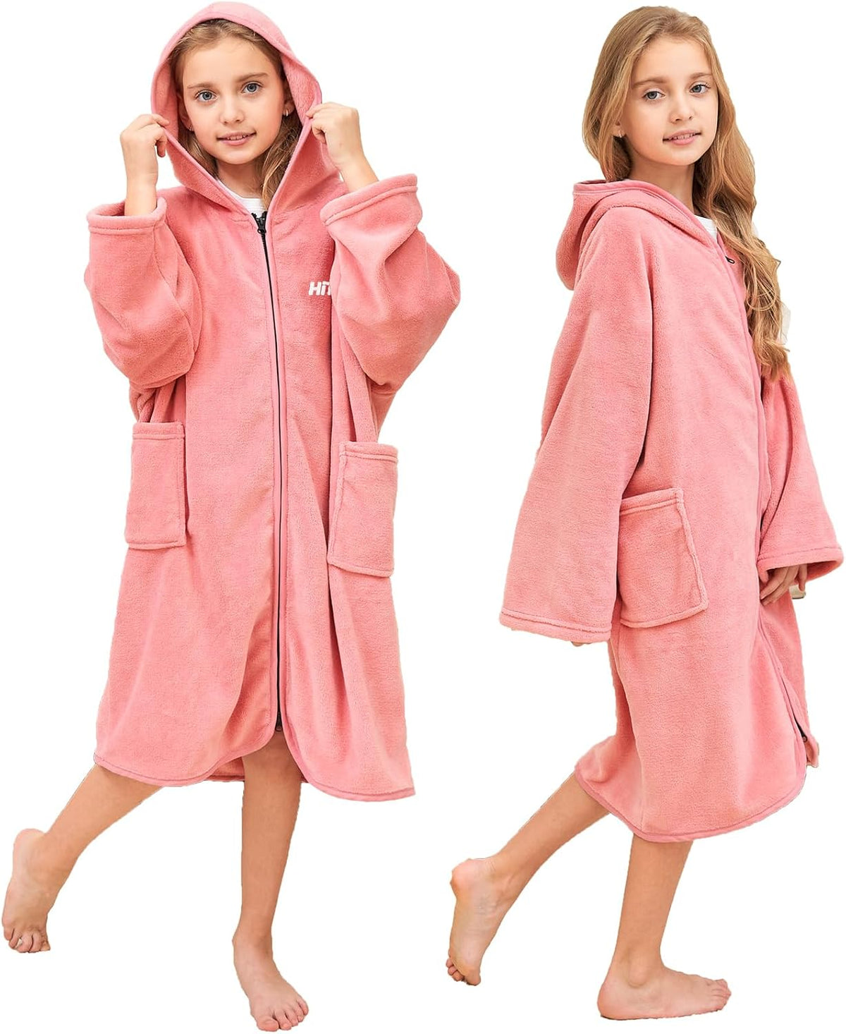 Hiturbo Kids Bath Towel Hoodie: Soft Plush Zipper Surf Poncho